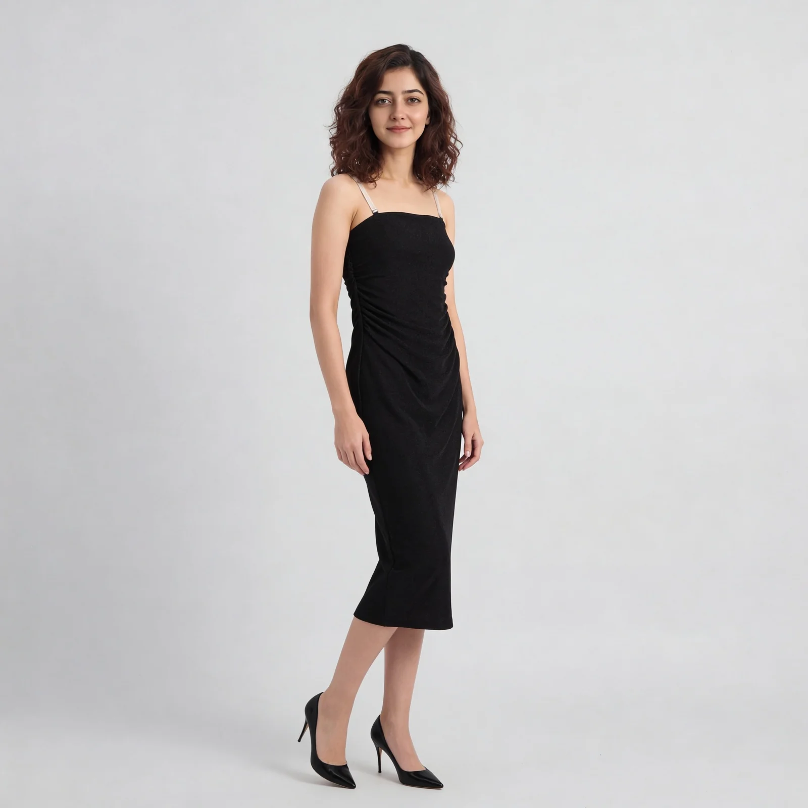Square Neck Ruched Tube Dress With Detachable Straps - Image 2