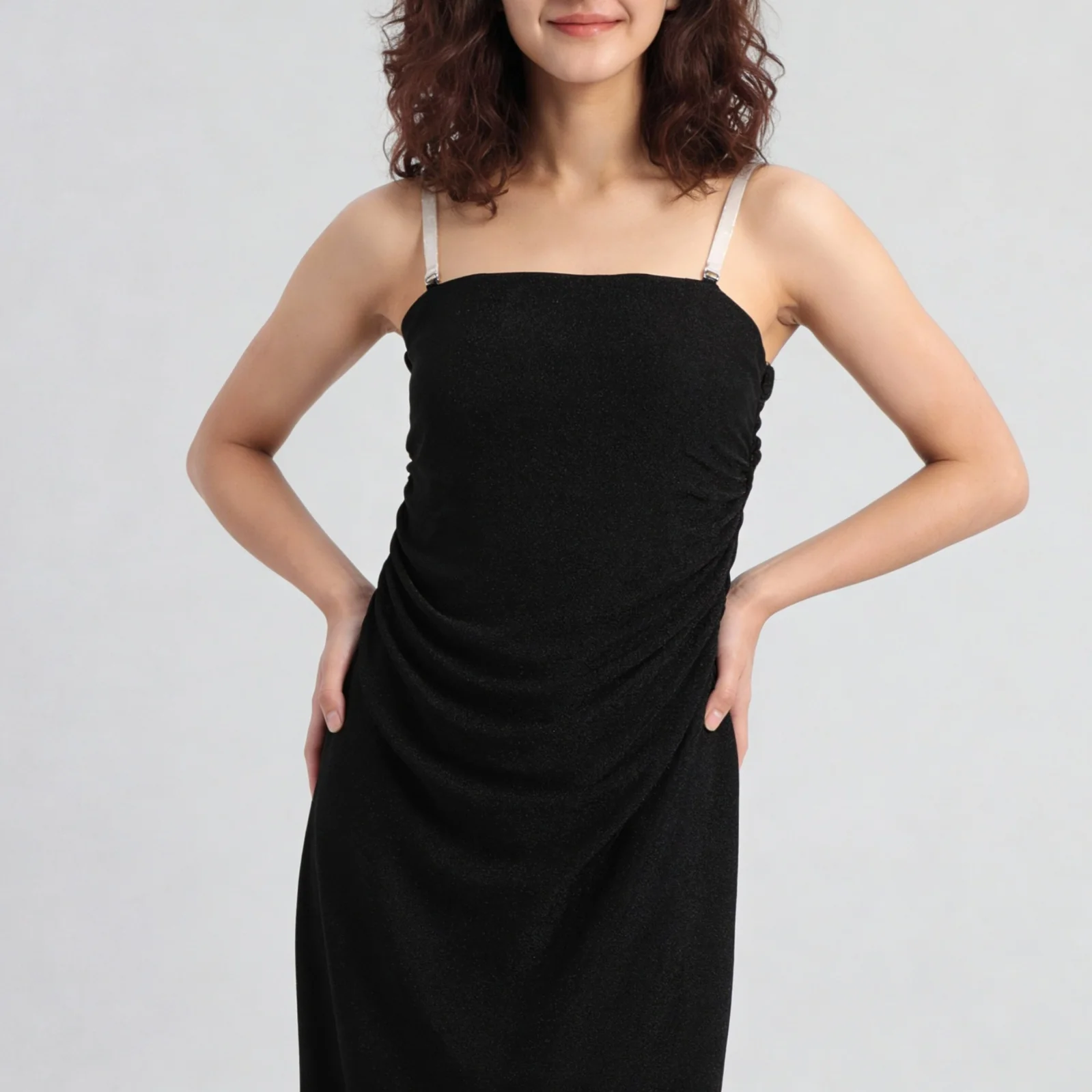 Square Neck Ruched Tube Dress With Detachable Straps - Image 4