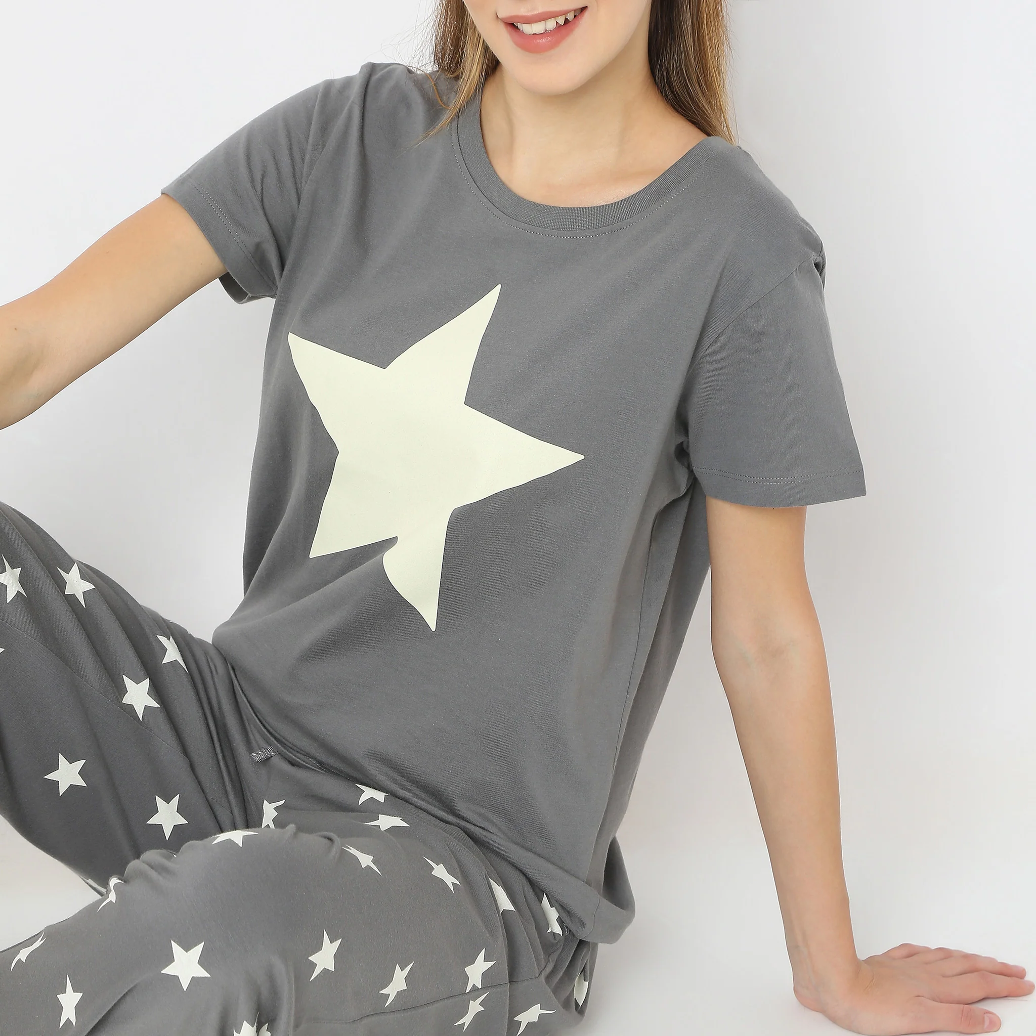 Stars & Moon Print Short Sleeve Lounge T-Shirt - Image 4