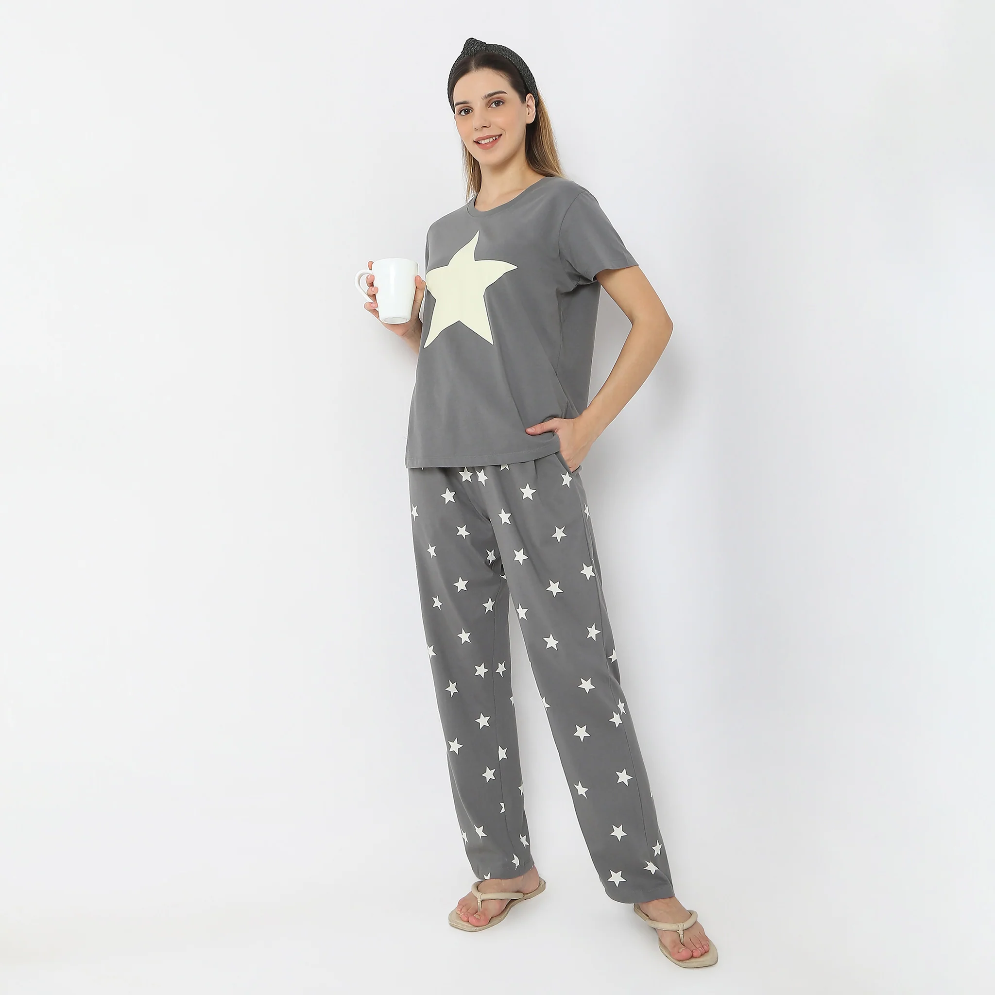Stars & Moon Printed Mid Rise Lounge Pyjamas