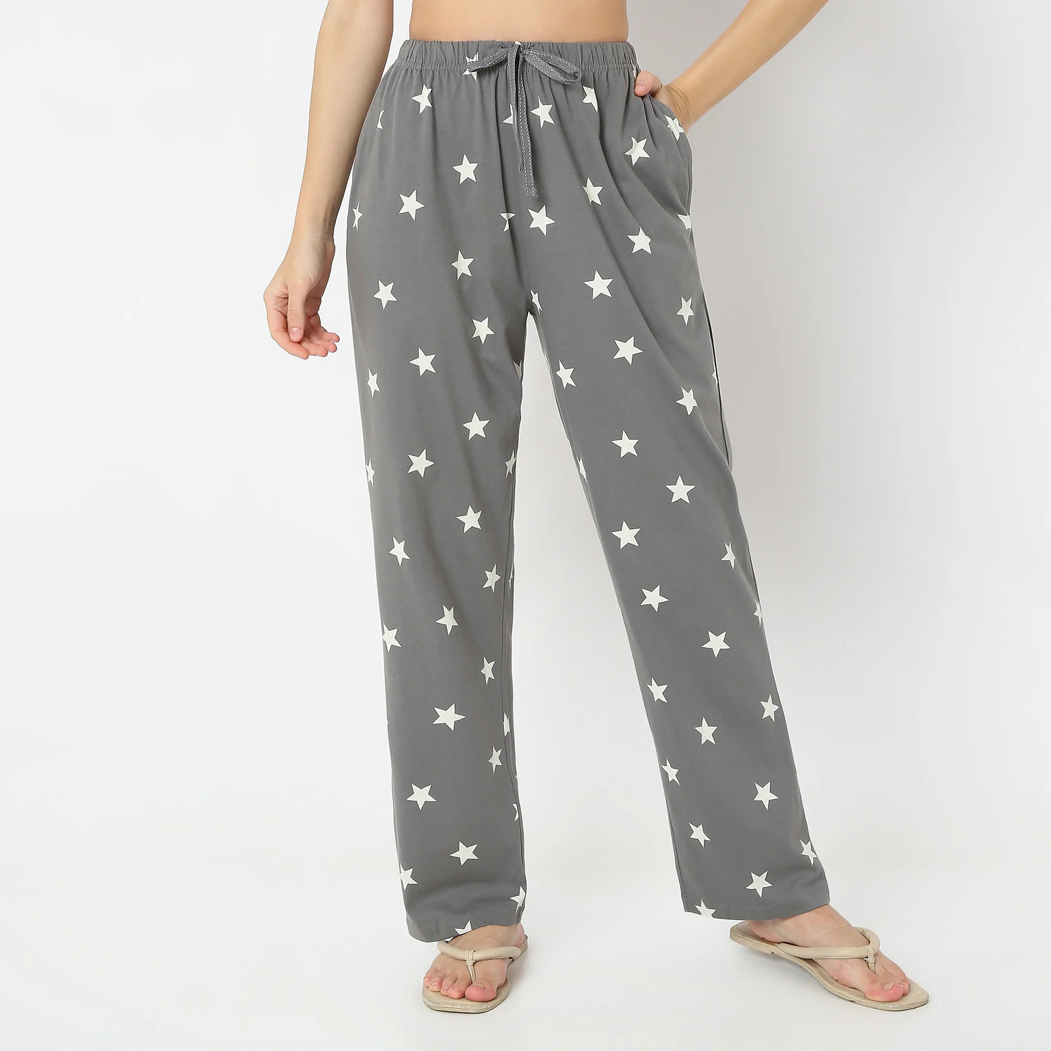 Stars & Moon Printed Mid Rise Lounge Pyjamas - Image 2