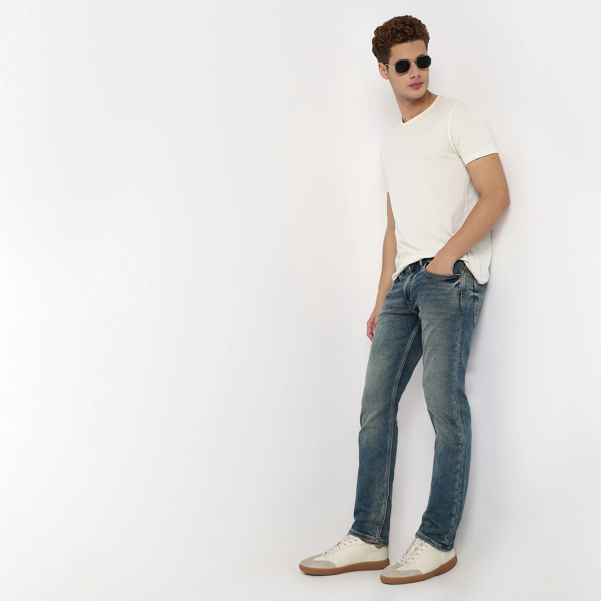 Stone Wash Straight Fit Jeans