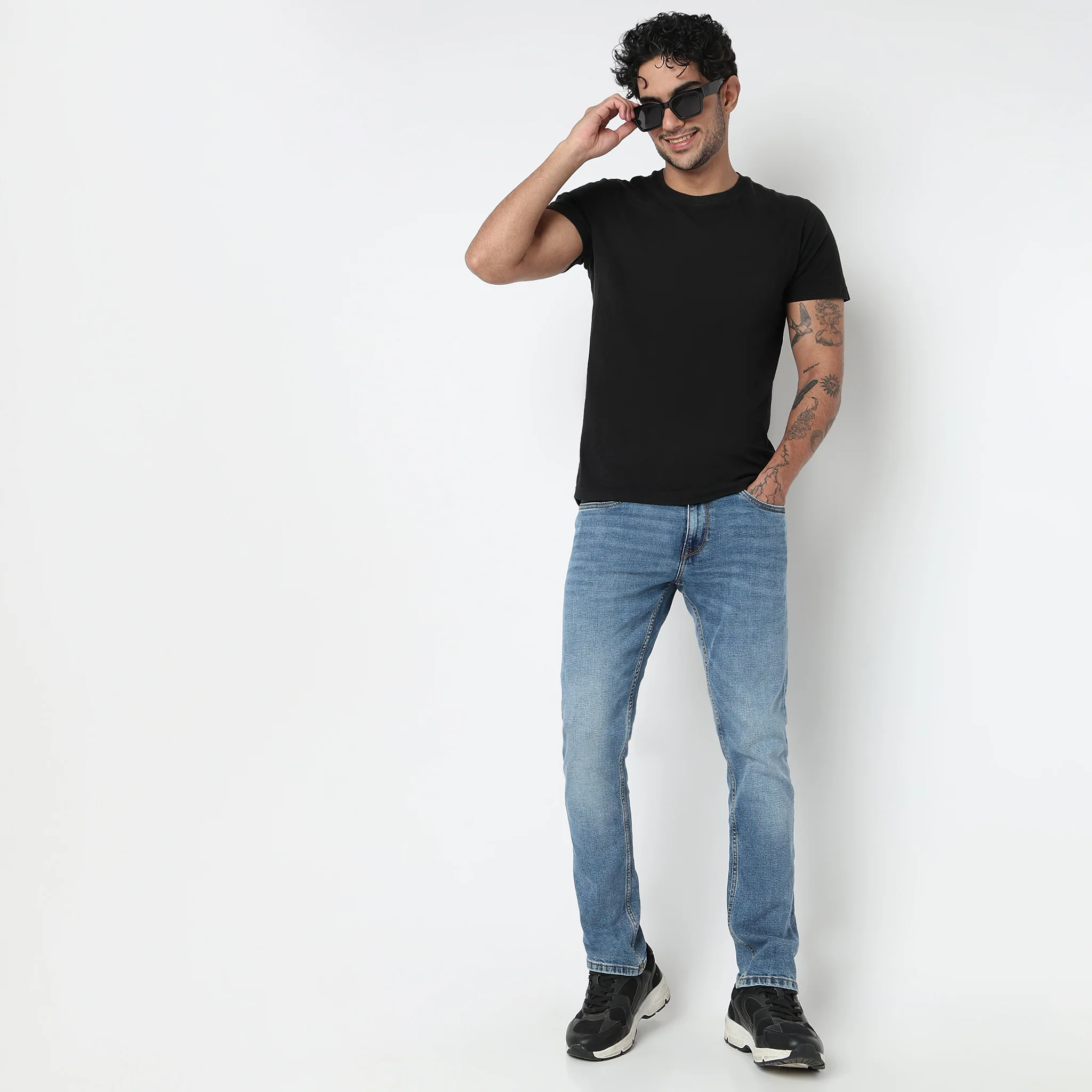 Stone Wash Straight Fit Jeans
