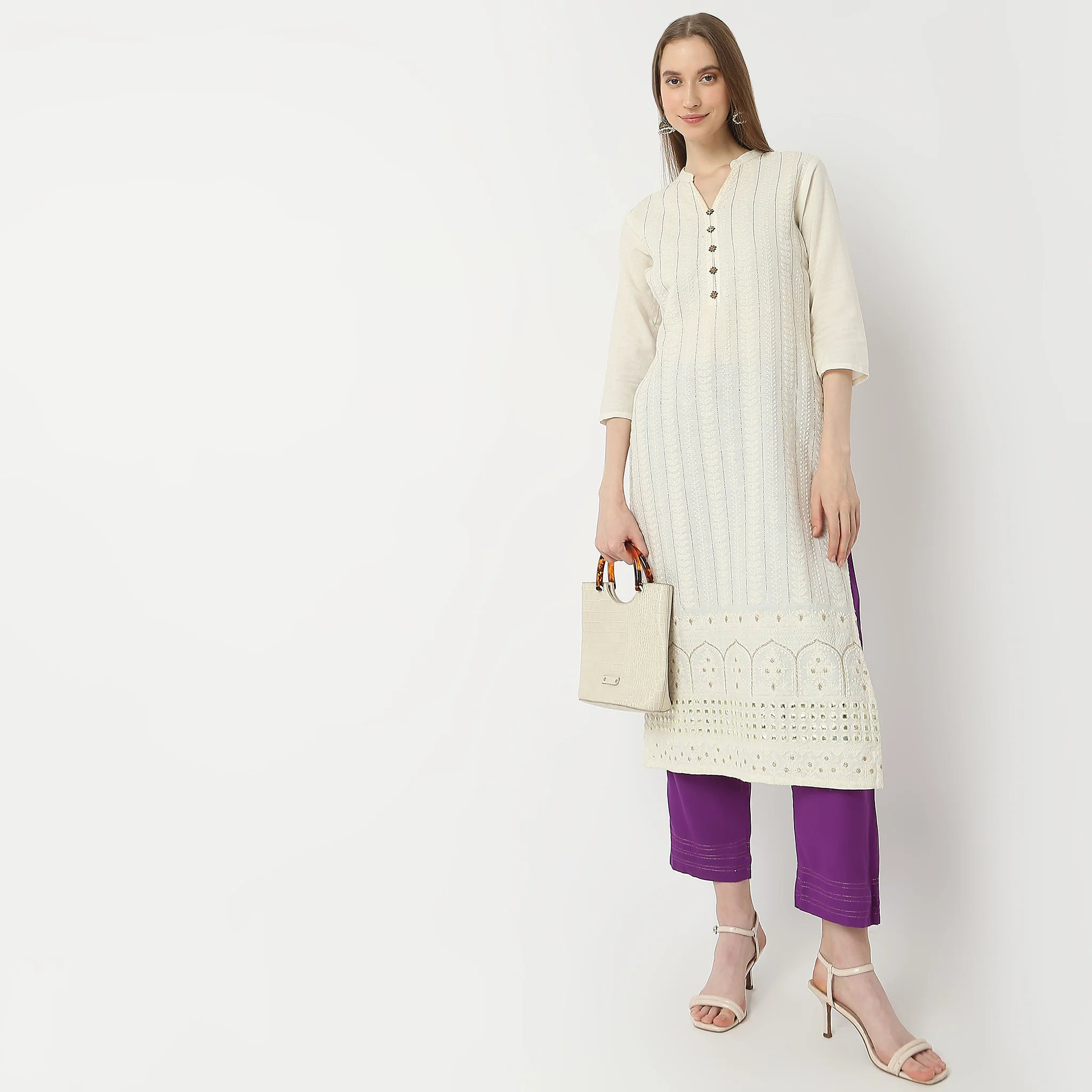 Straight Fit Ankle Length Ethnic Pants
