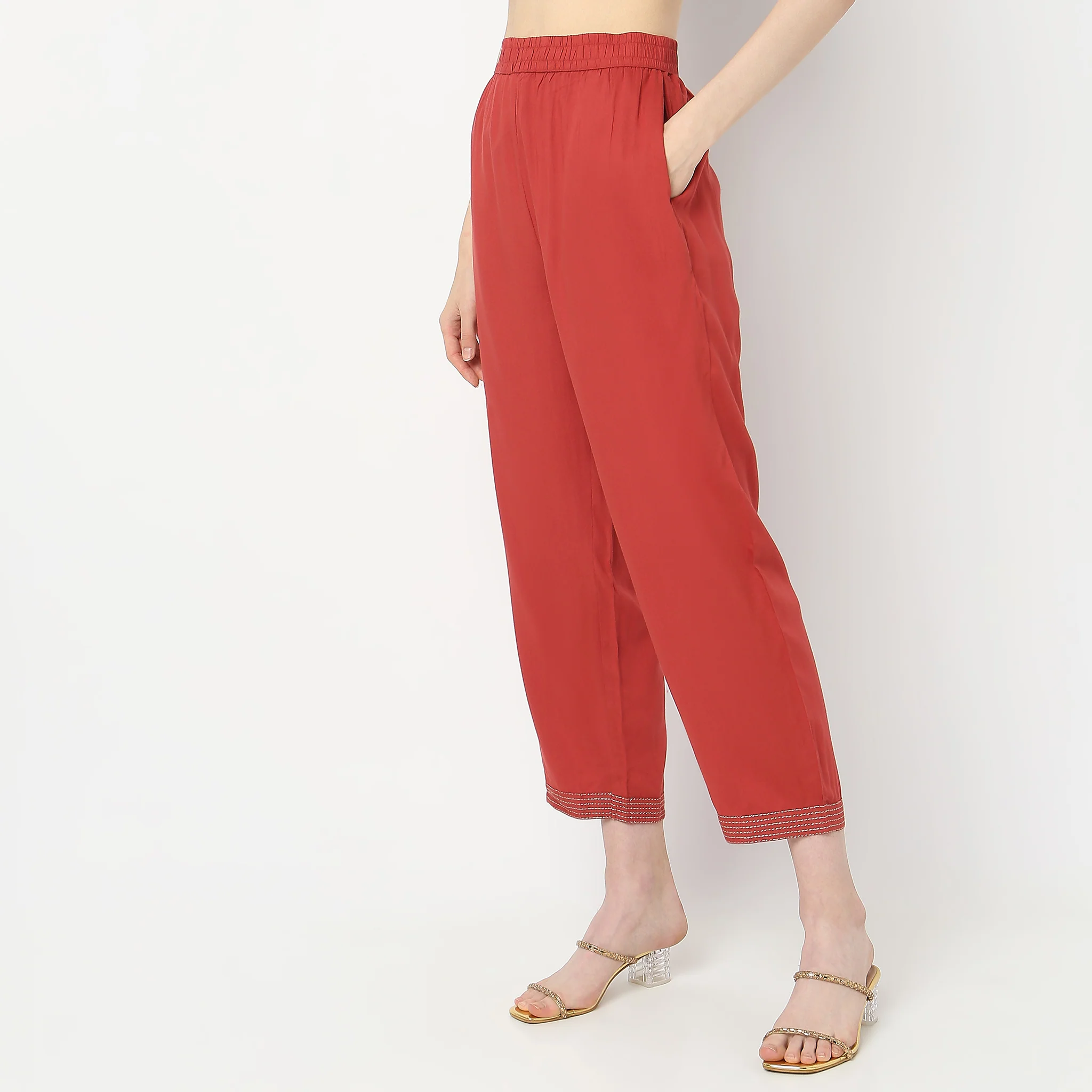 Straight Fit Ankle Length Ethnic Pants - Image 5