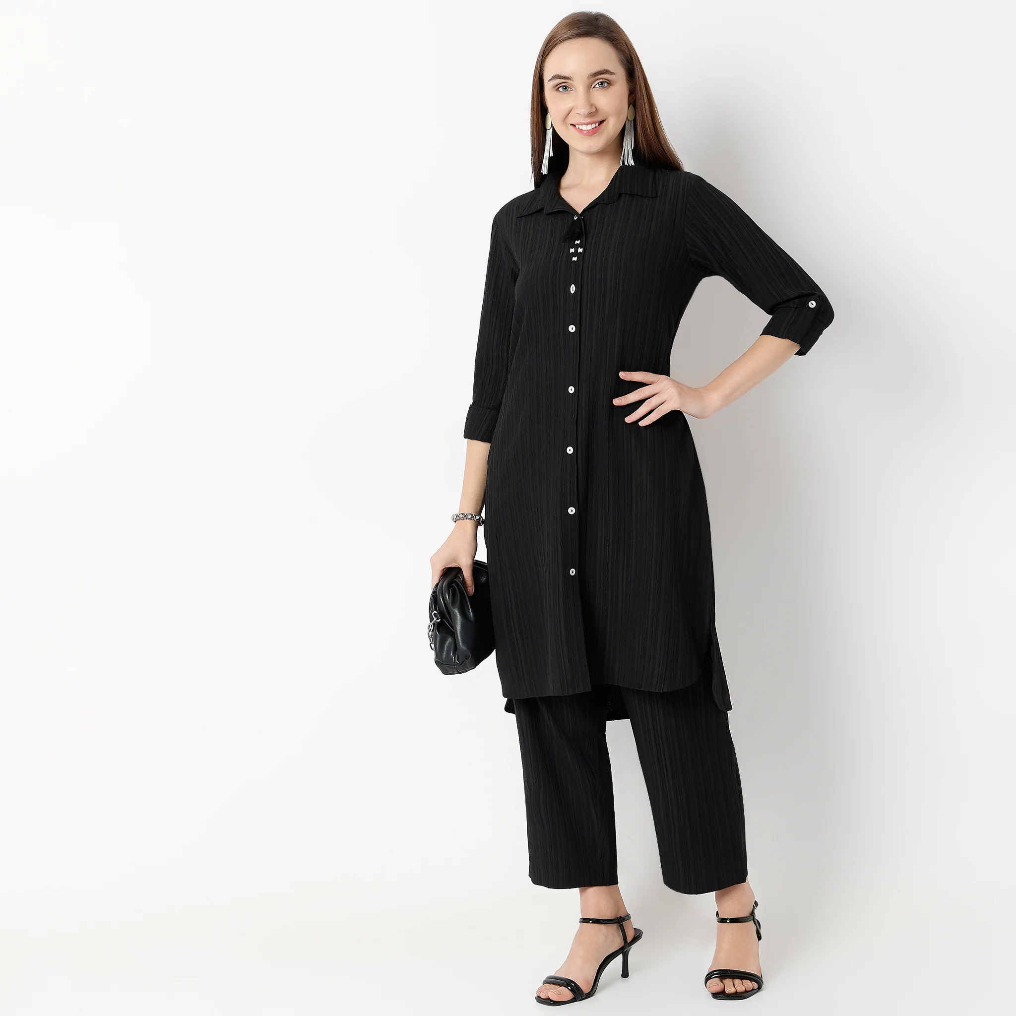 Straight Fit Collar Coordinated Code Kurta With Pant Set - Image 8