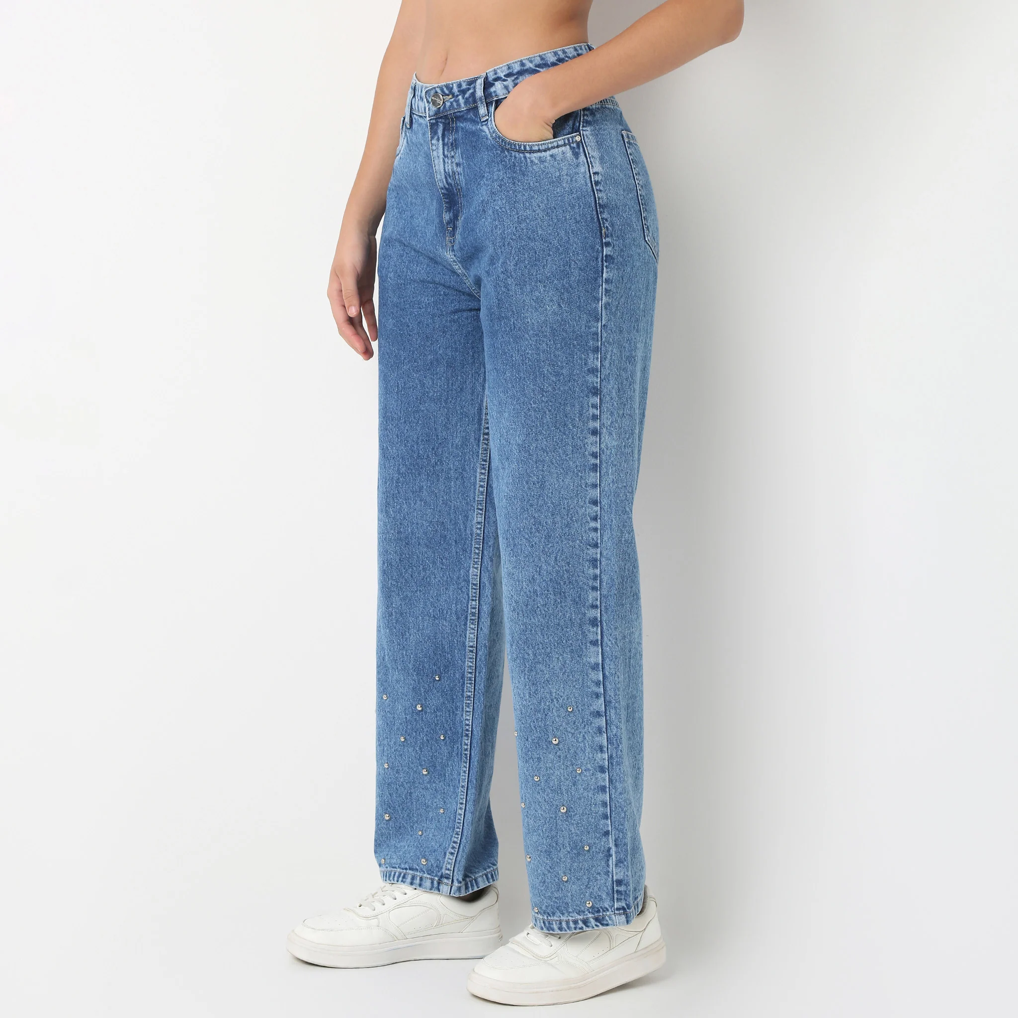 Straight Fit Denim With Emblished Stud Look - Image 5
