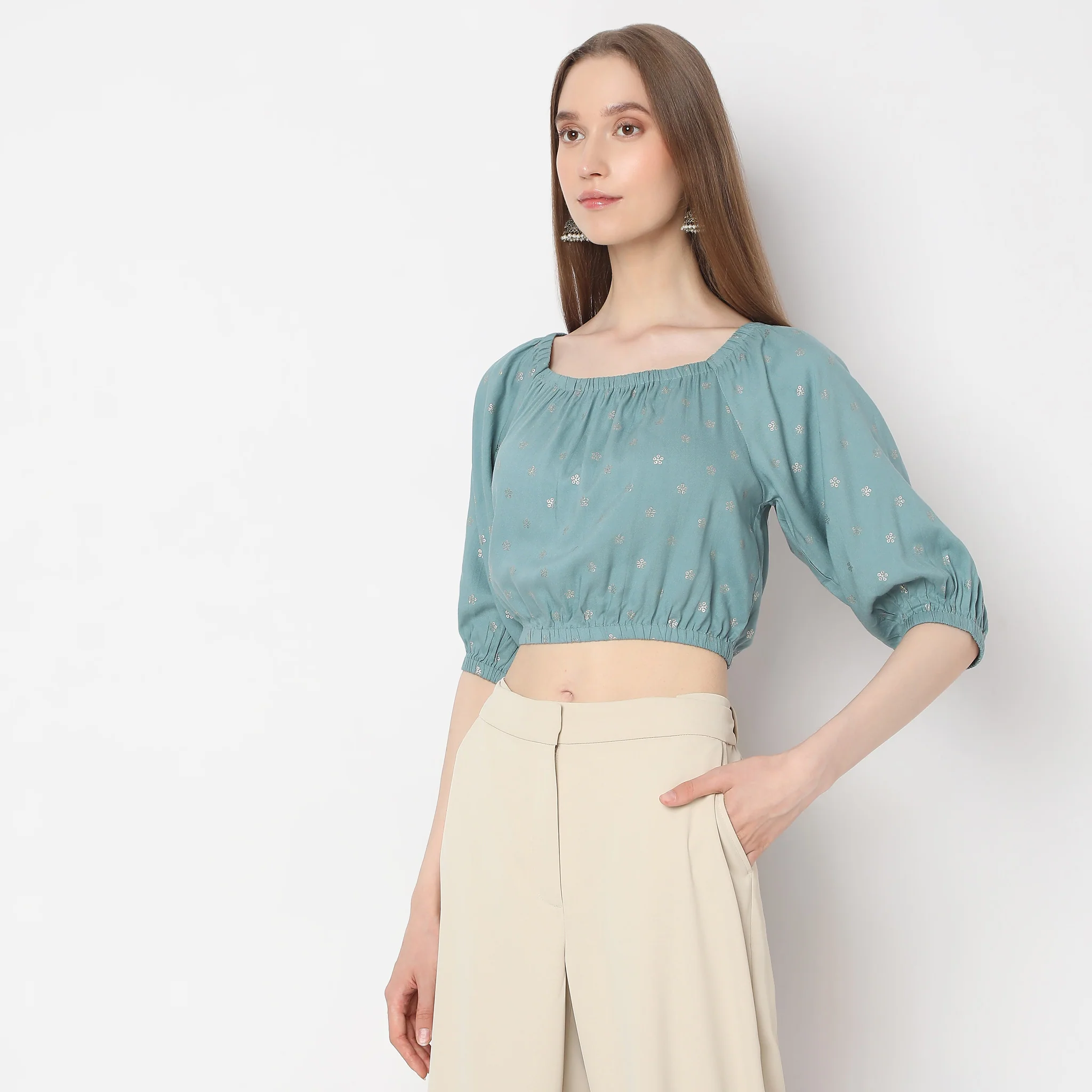Straight Fit Embellished Crop Top - Image 5