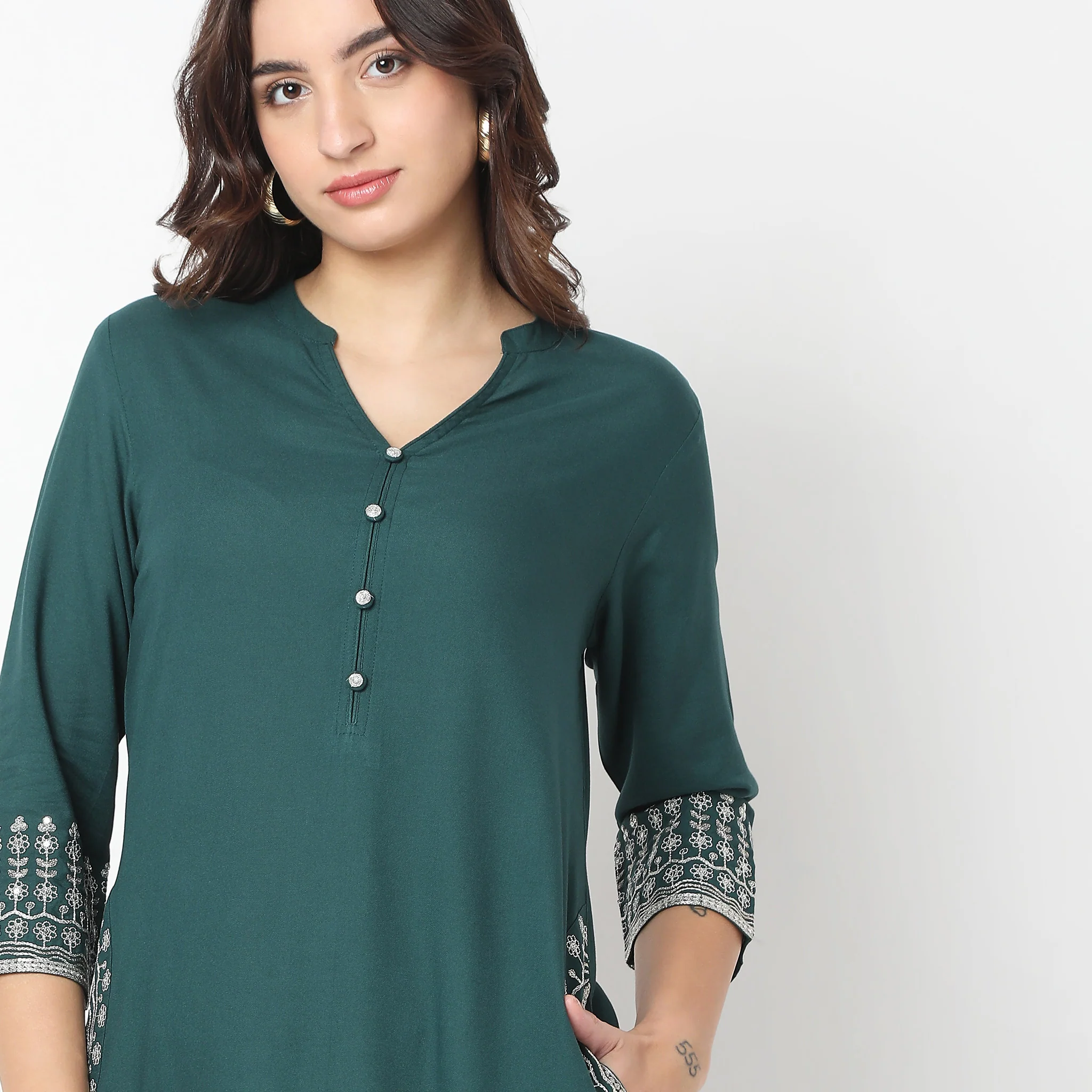 Straight Fit Embroidered A-Line Kurta - Image 4