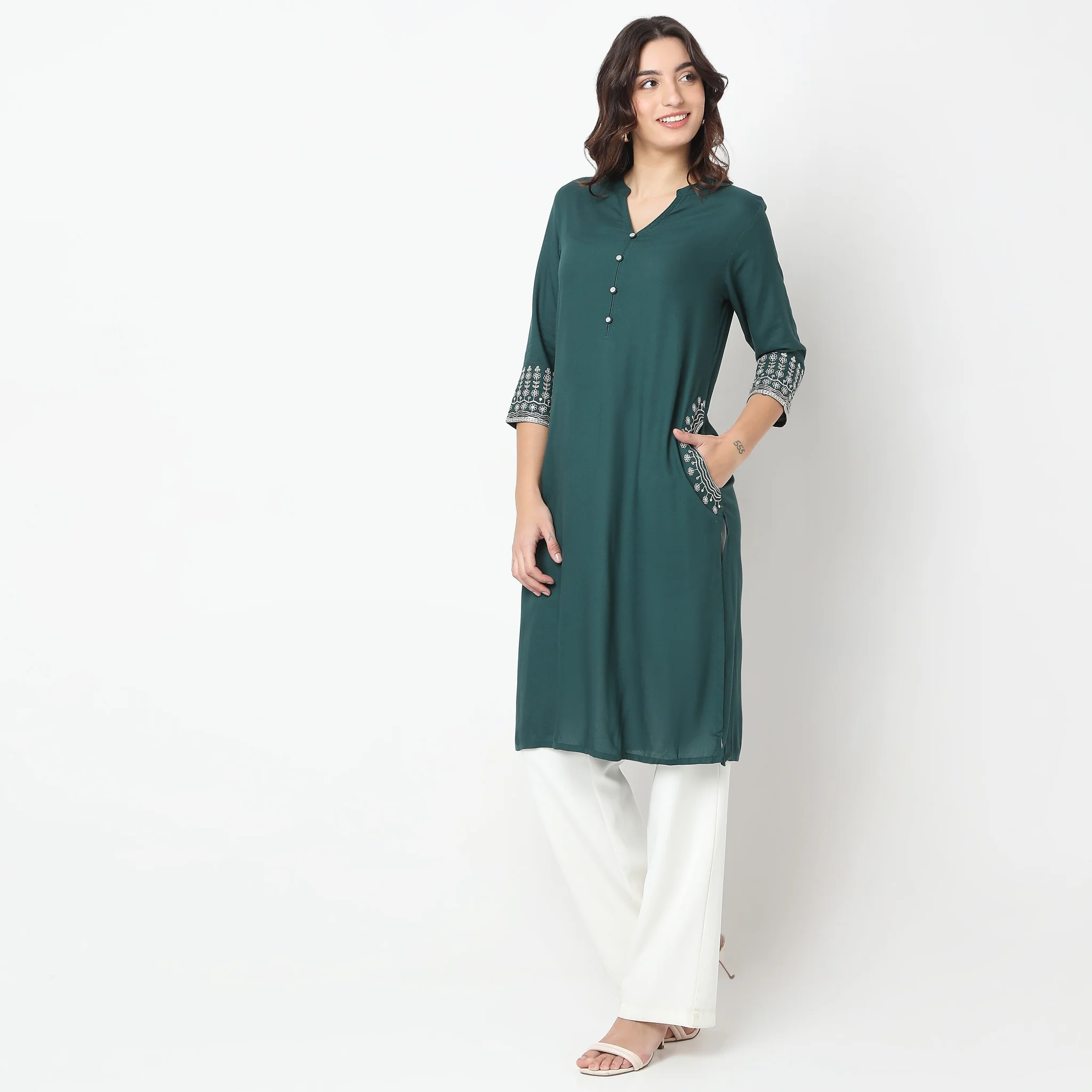 Straight Fit Embroidered A-Line Kurta - Image 5