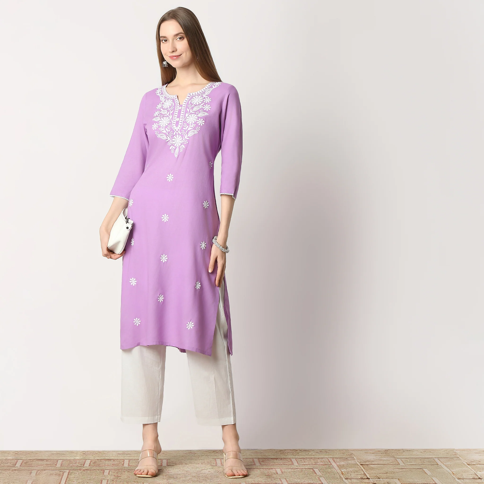 Straight Fit Embroidered Below Knee Kurta