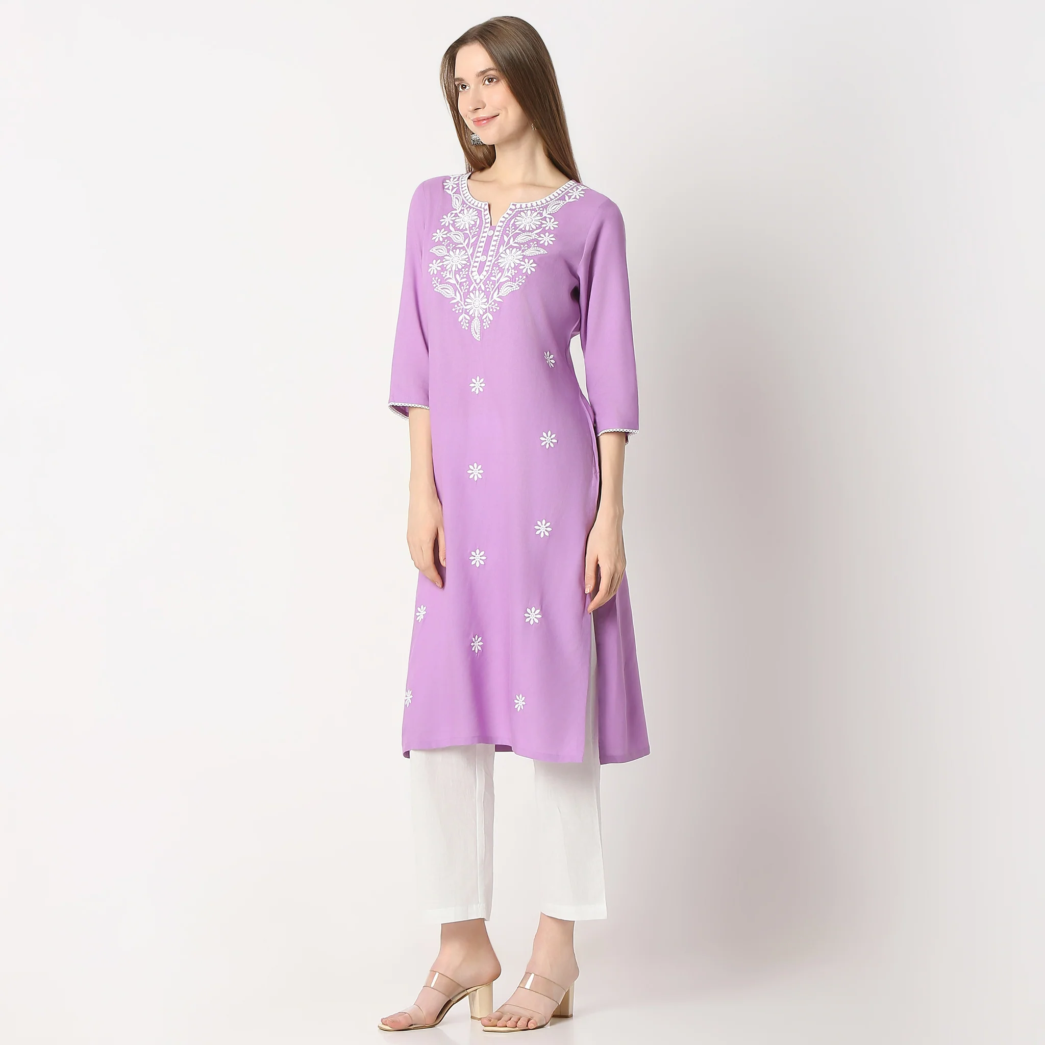 Straight Fit Embroidered Below Knee Kurta - Image 5