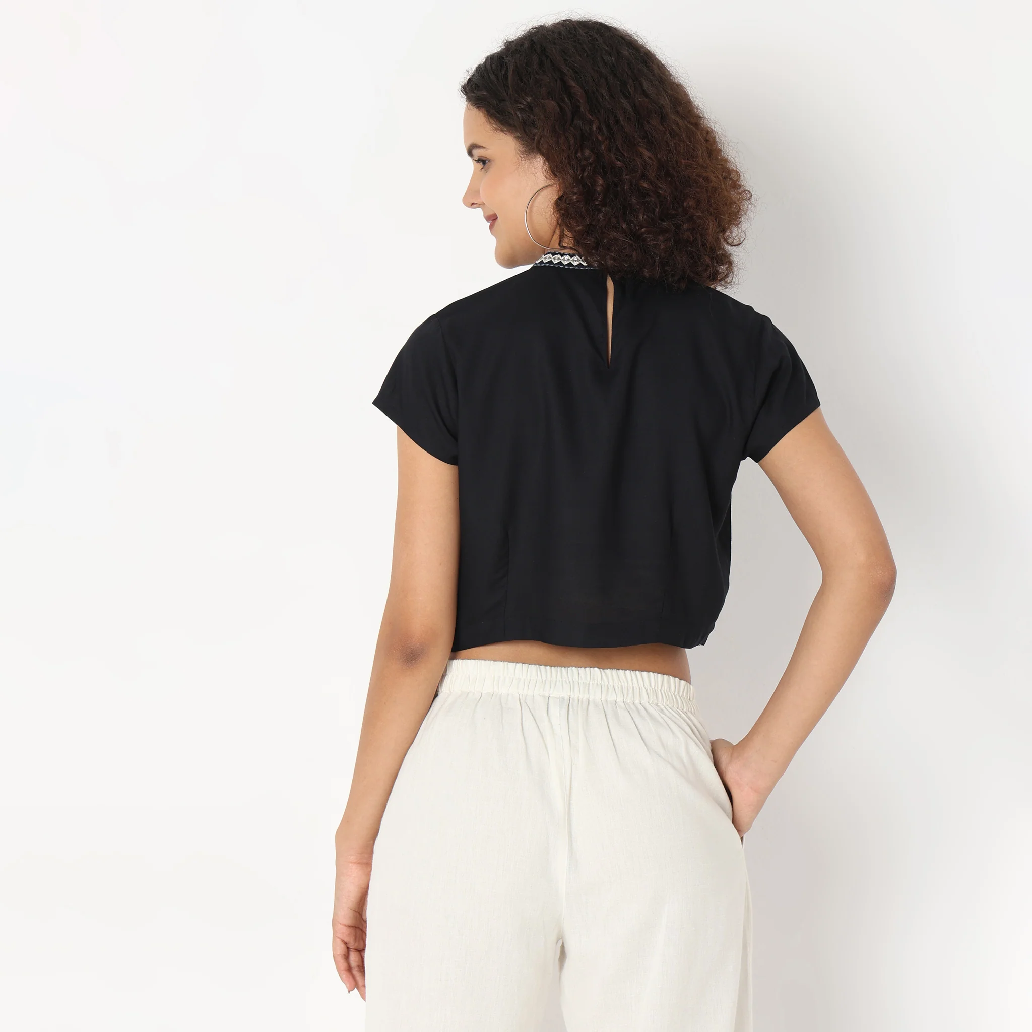 Straight Fit Embroidered Crop Top - Image 3
