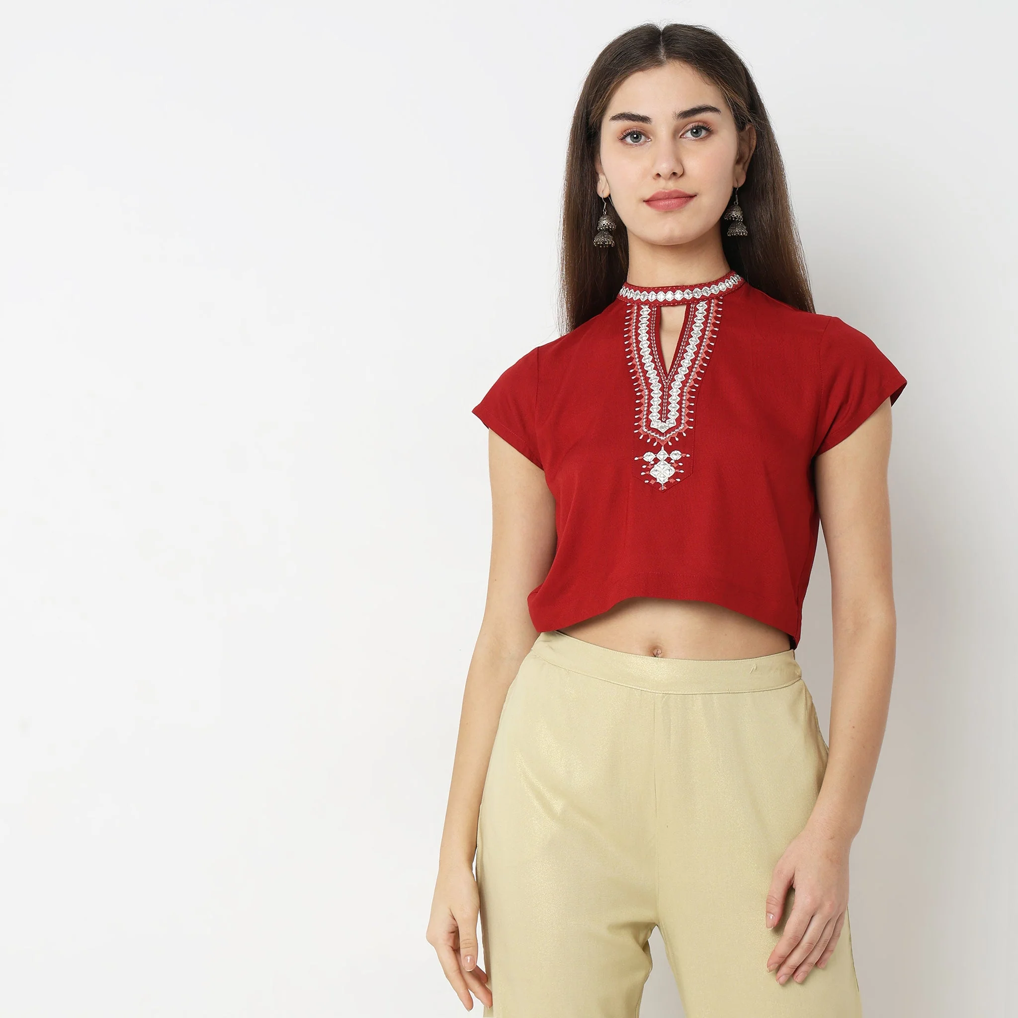 Straight Fit Embroidered Crop Top - Image 7