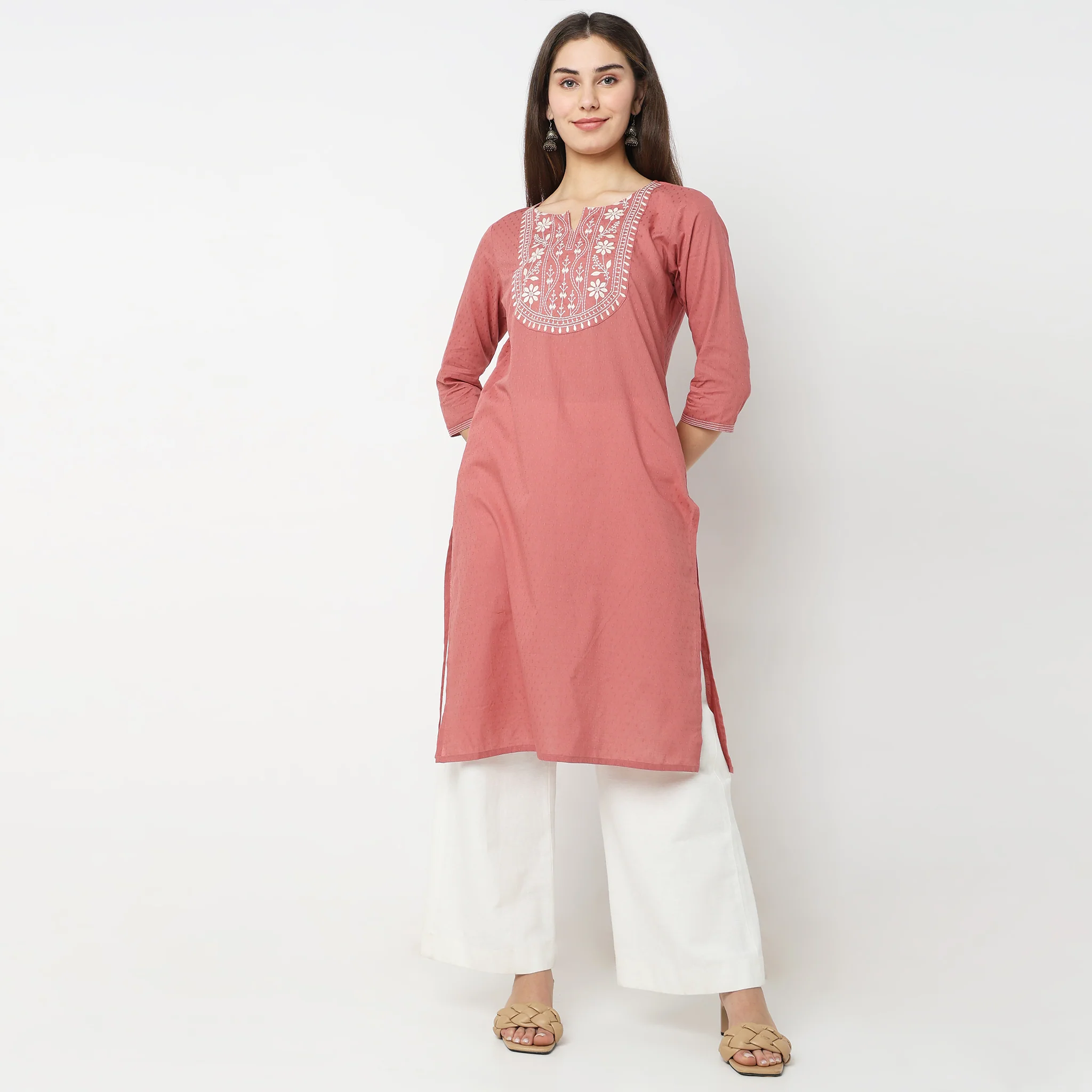 Straight Fit Embroidered Kurta - Image 2