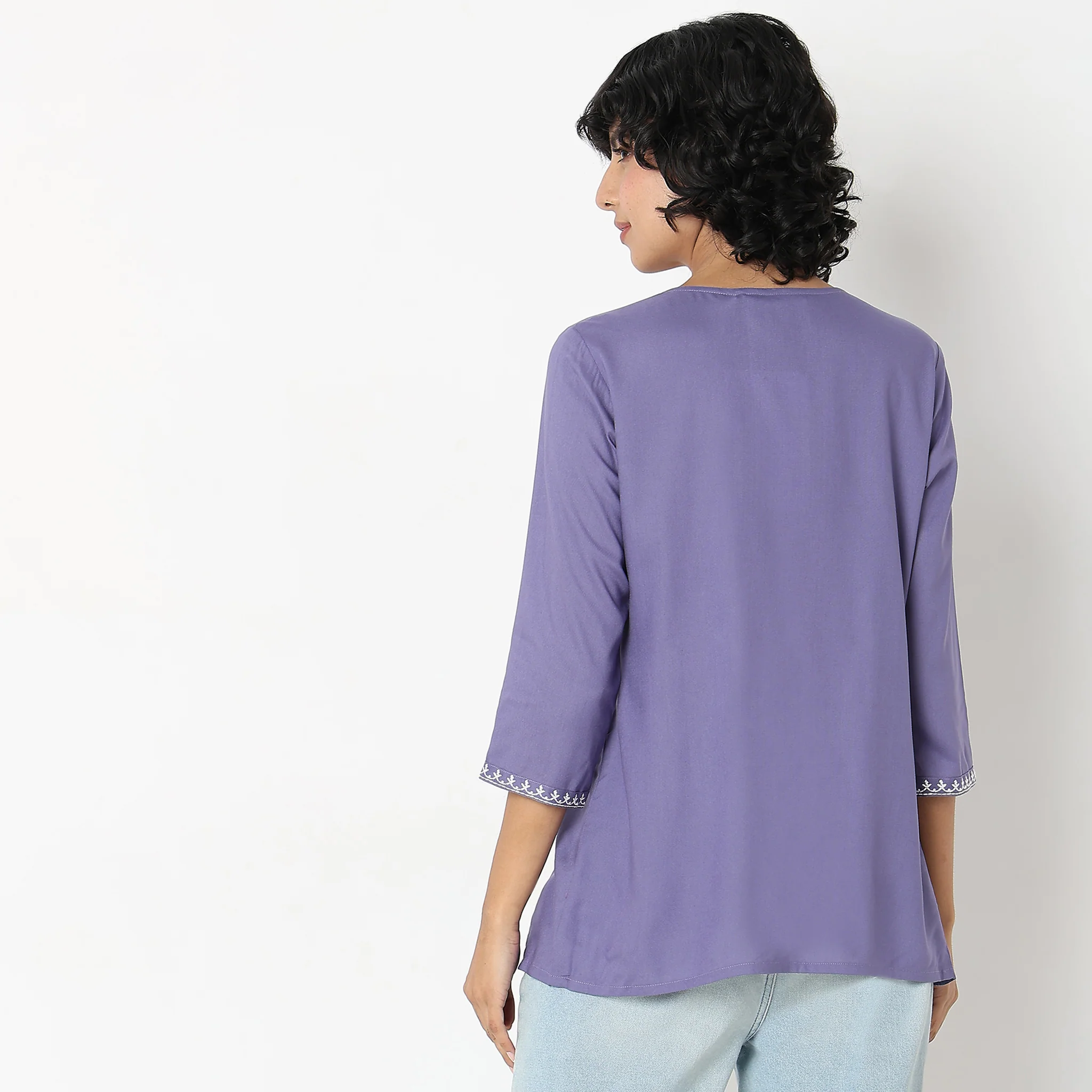 Straight Fit Embroidered Short Kurta - Image 3