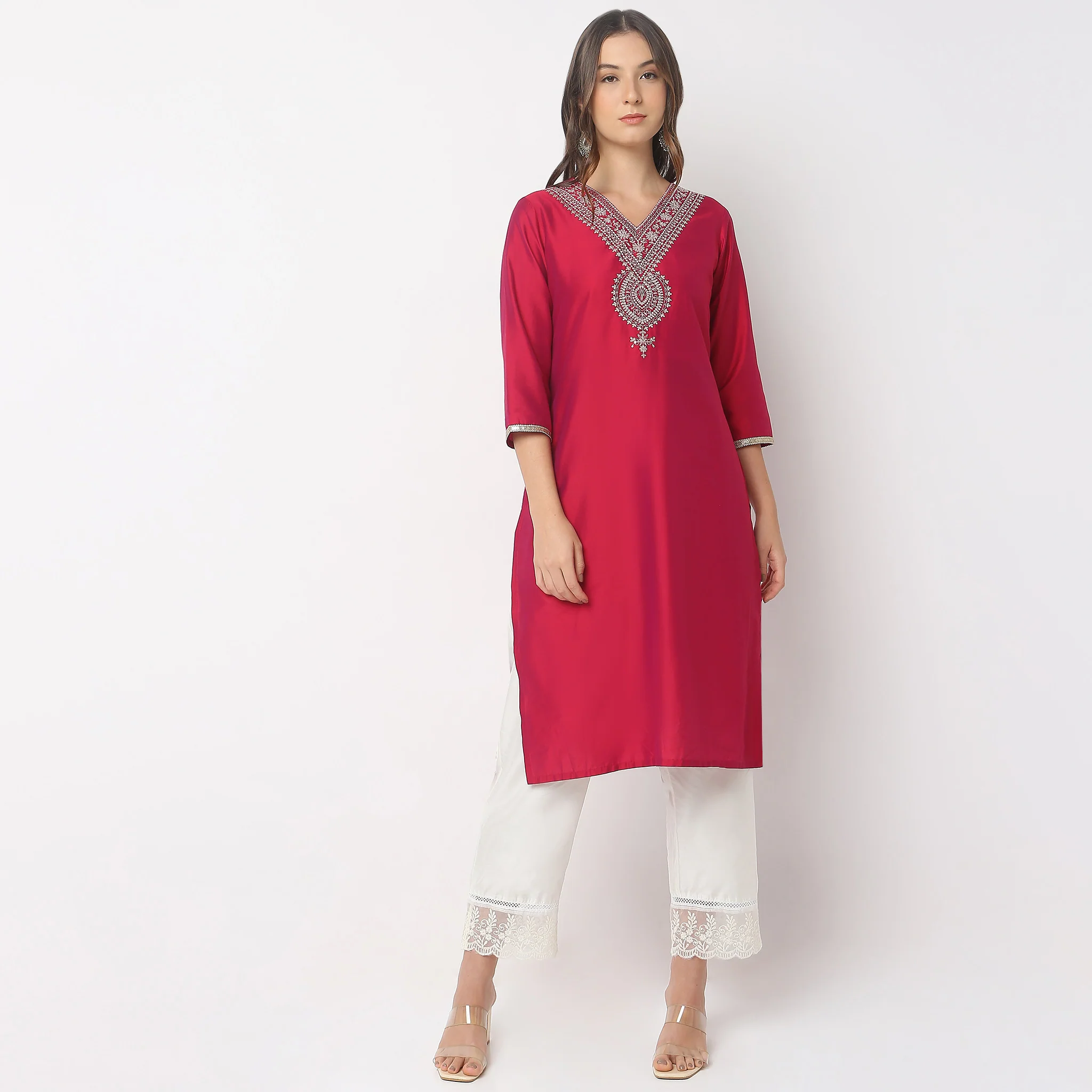 Straight Fit Embroidered Kurta - Image 2