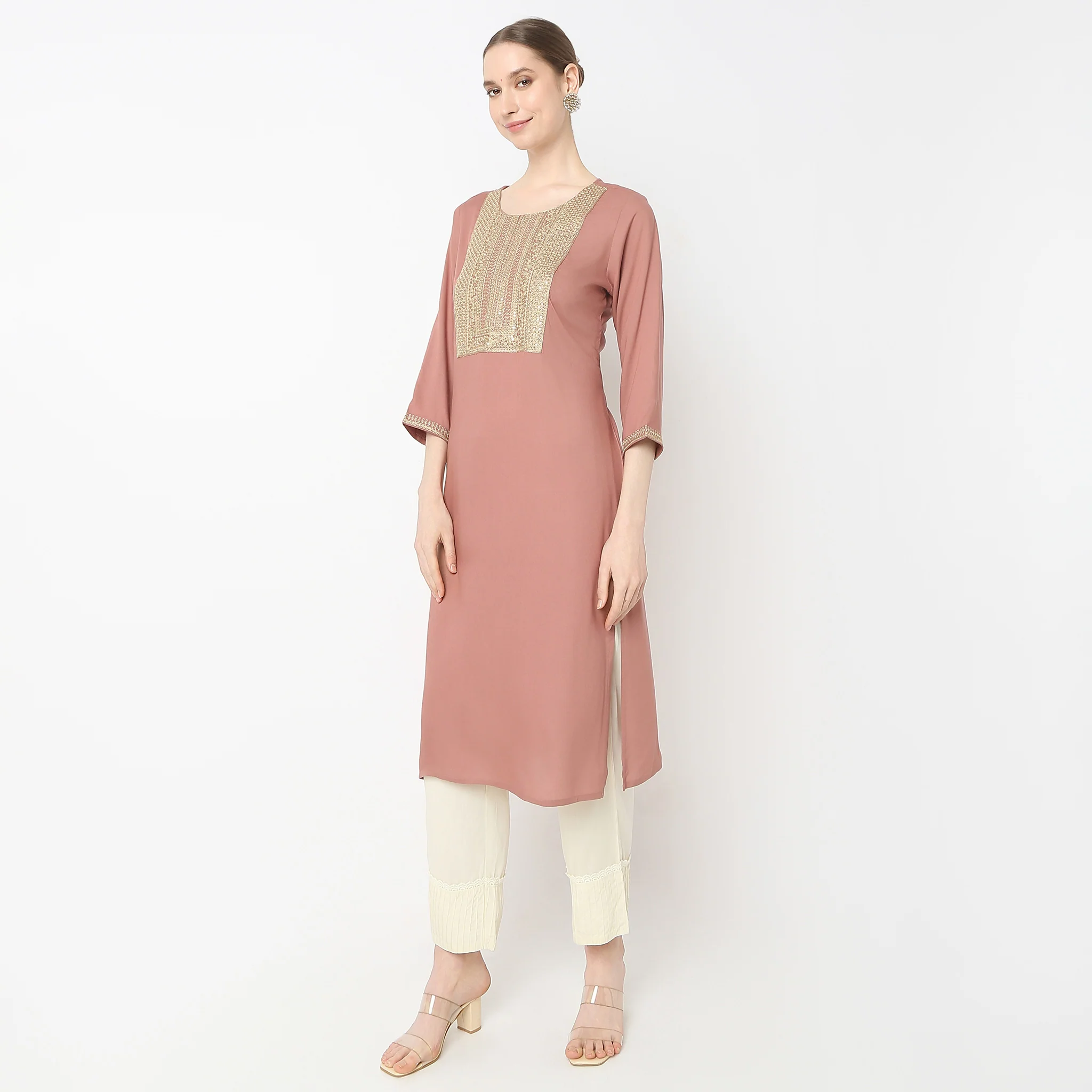 Straight Fit Embroidered Below Knee Kurta - Image 5