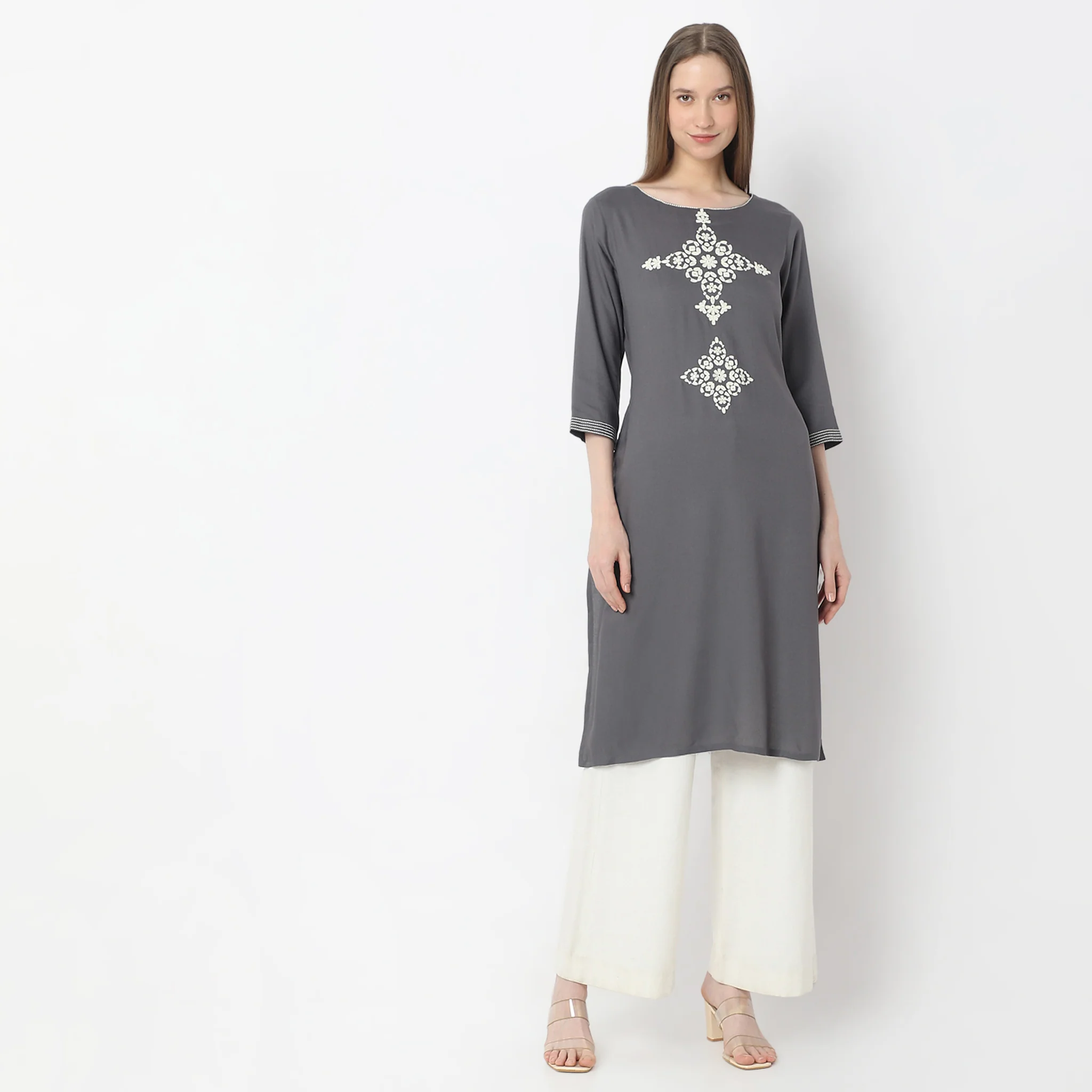 Embroidered Boat Neck Kurta - Image 7