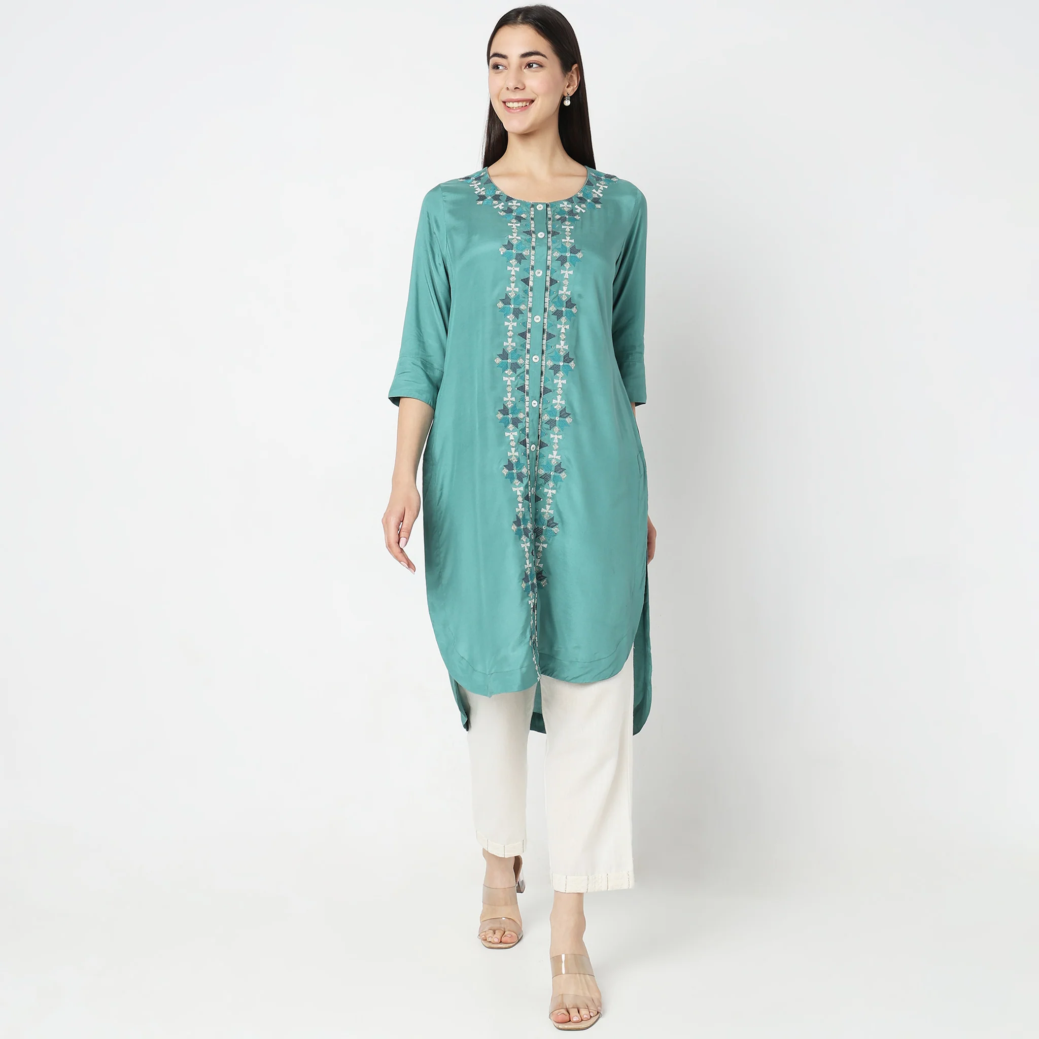 Straight Fit Embroidered Kurta - Image 2