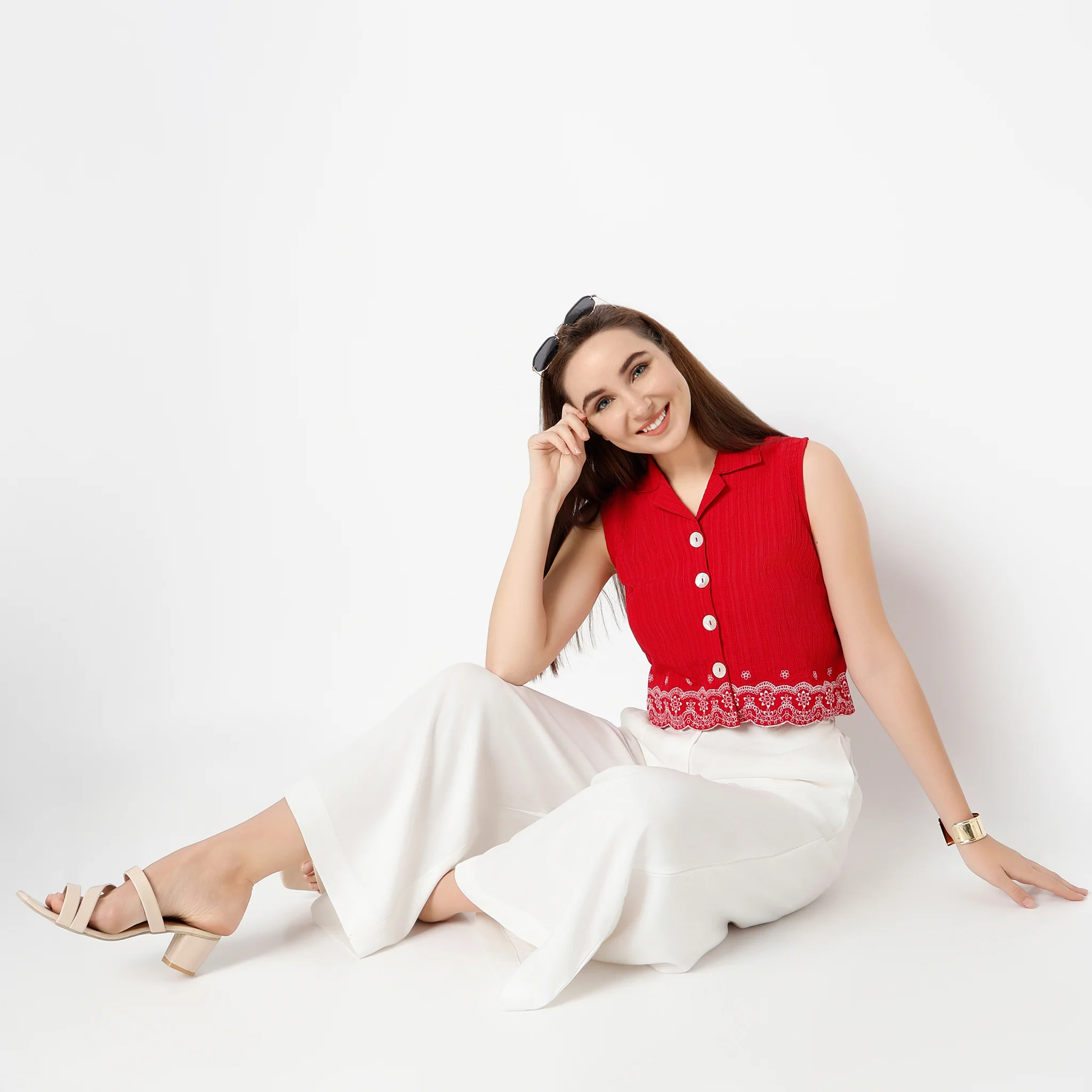 Embroidered Sleeveless Crop Top