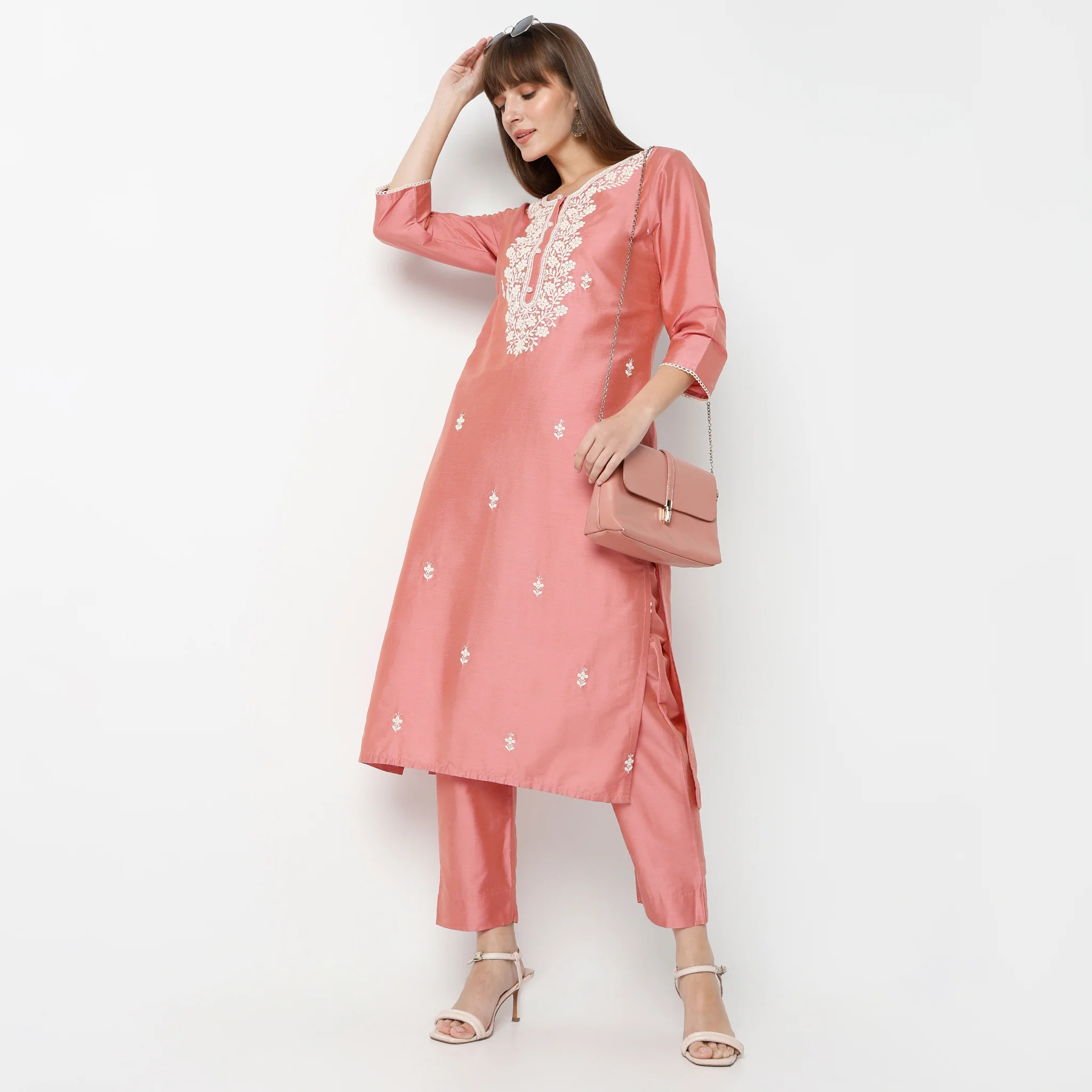 Straight Fit Embroidered Traditional Kurta And Pant With Dupatta Set - Image 3