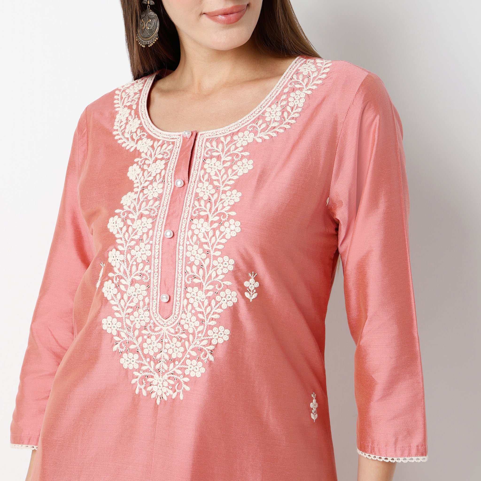 Straight Fit Embroidered Traditional Kurta And Pant With Dupatta Set - Image 6