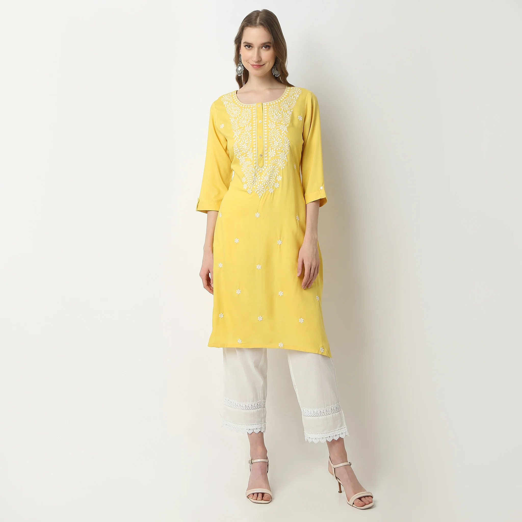Straight Fit Embroidered Below Knee Kurta - Image 2