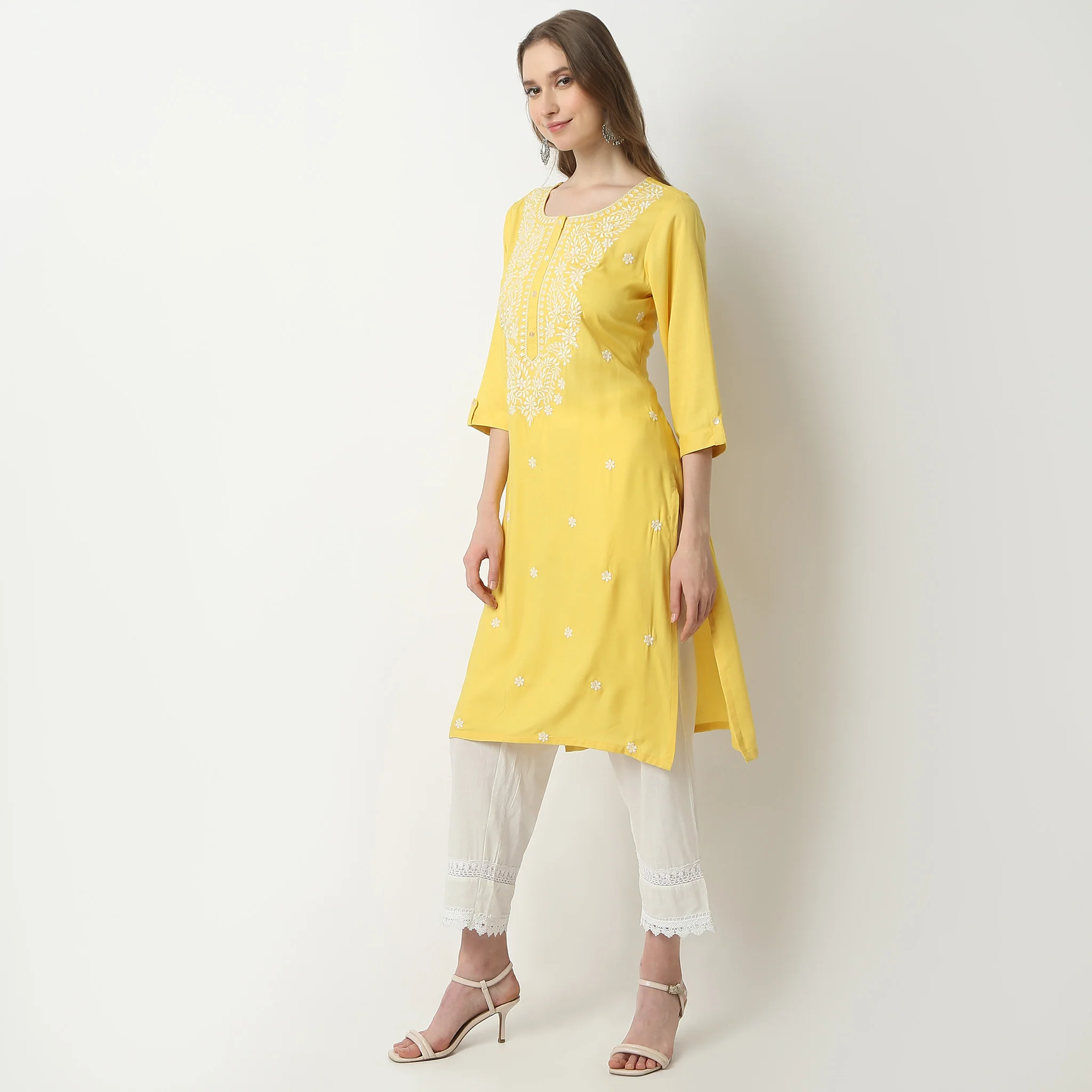 Straight Fit Embroidered Below Knee Kurta - Image 5