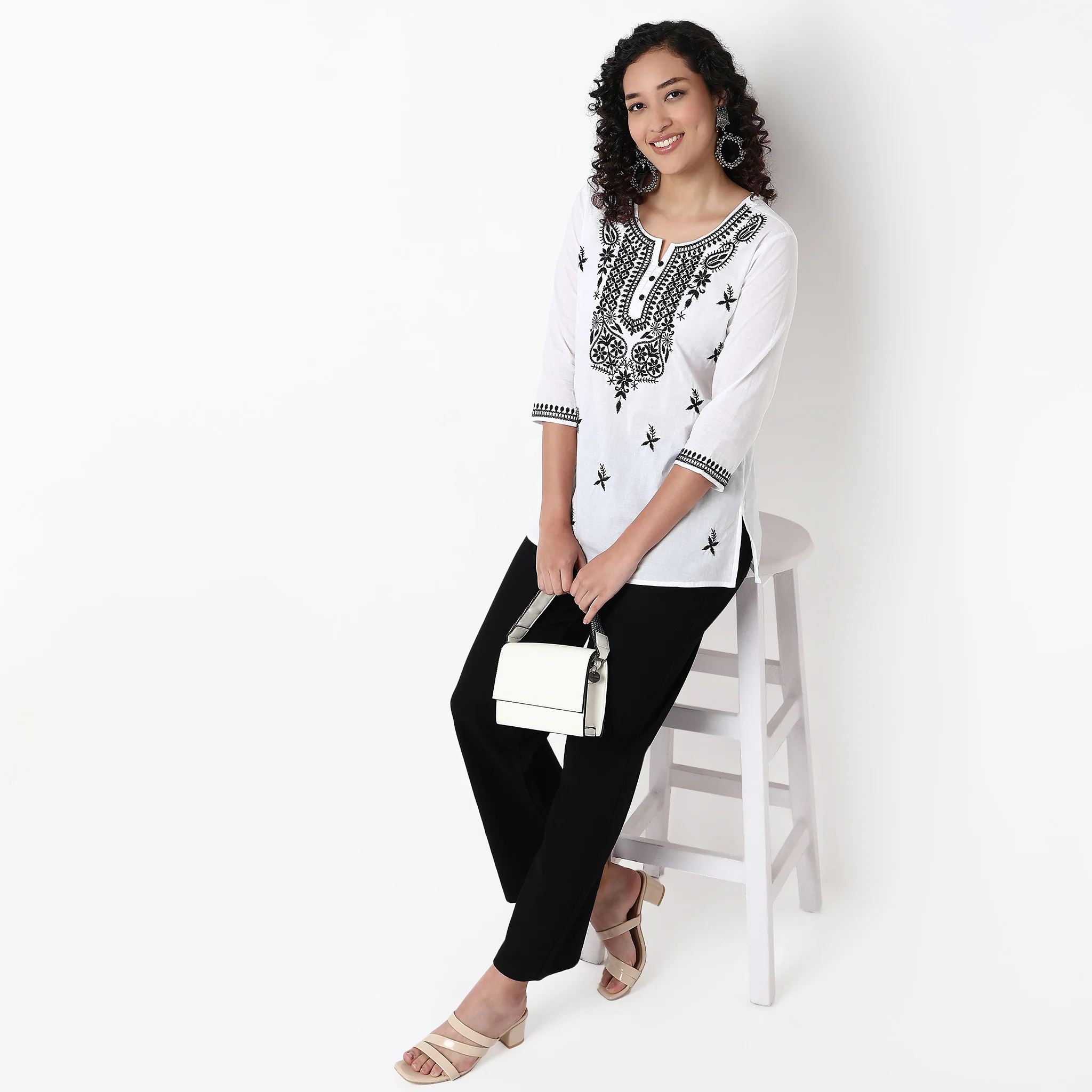 Straight Fit Embroidered Short Kurta