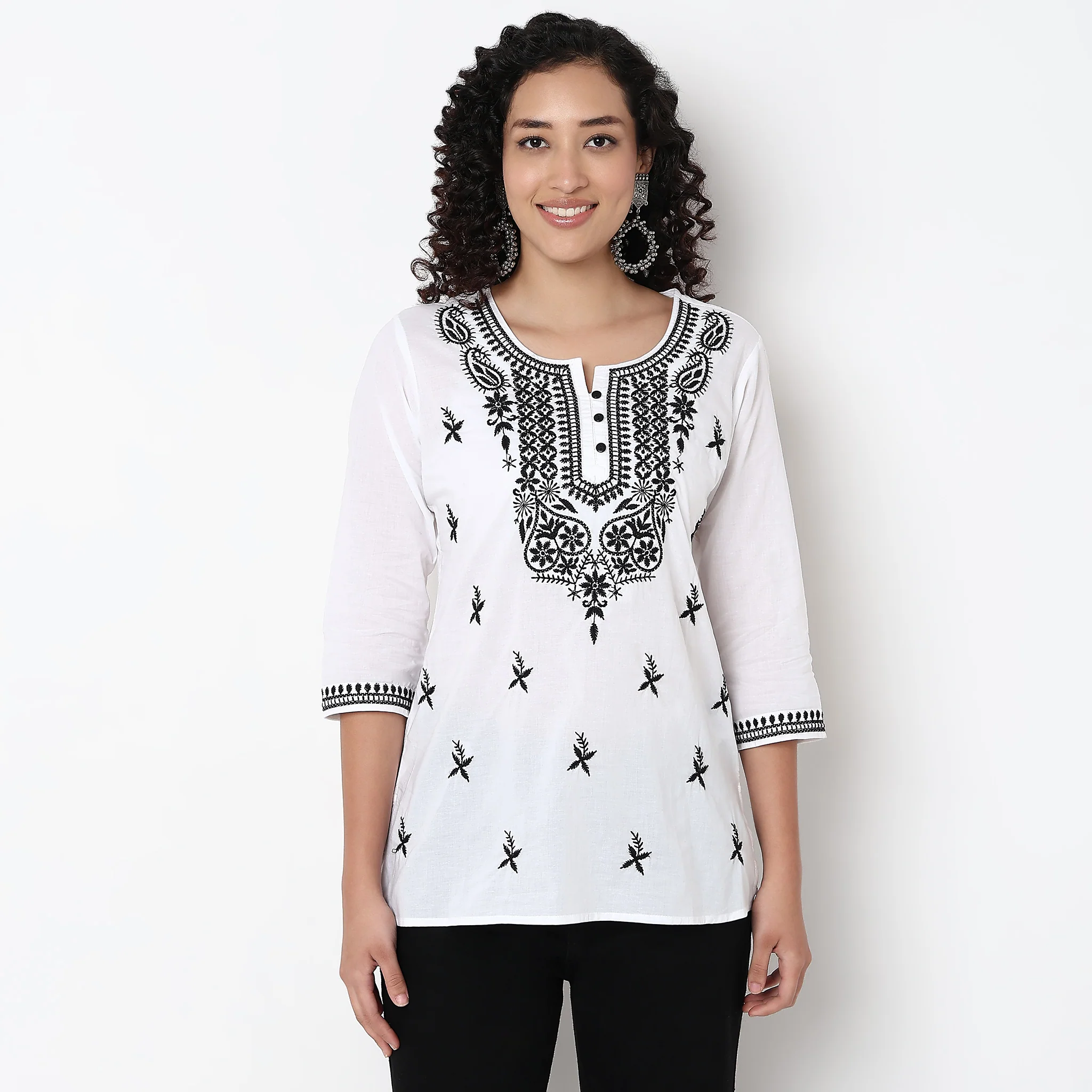 Straight Fit Embroidered Short Kurta - Image 2