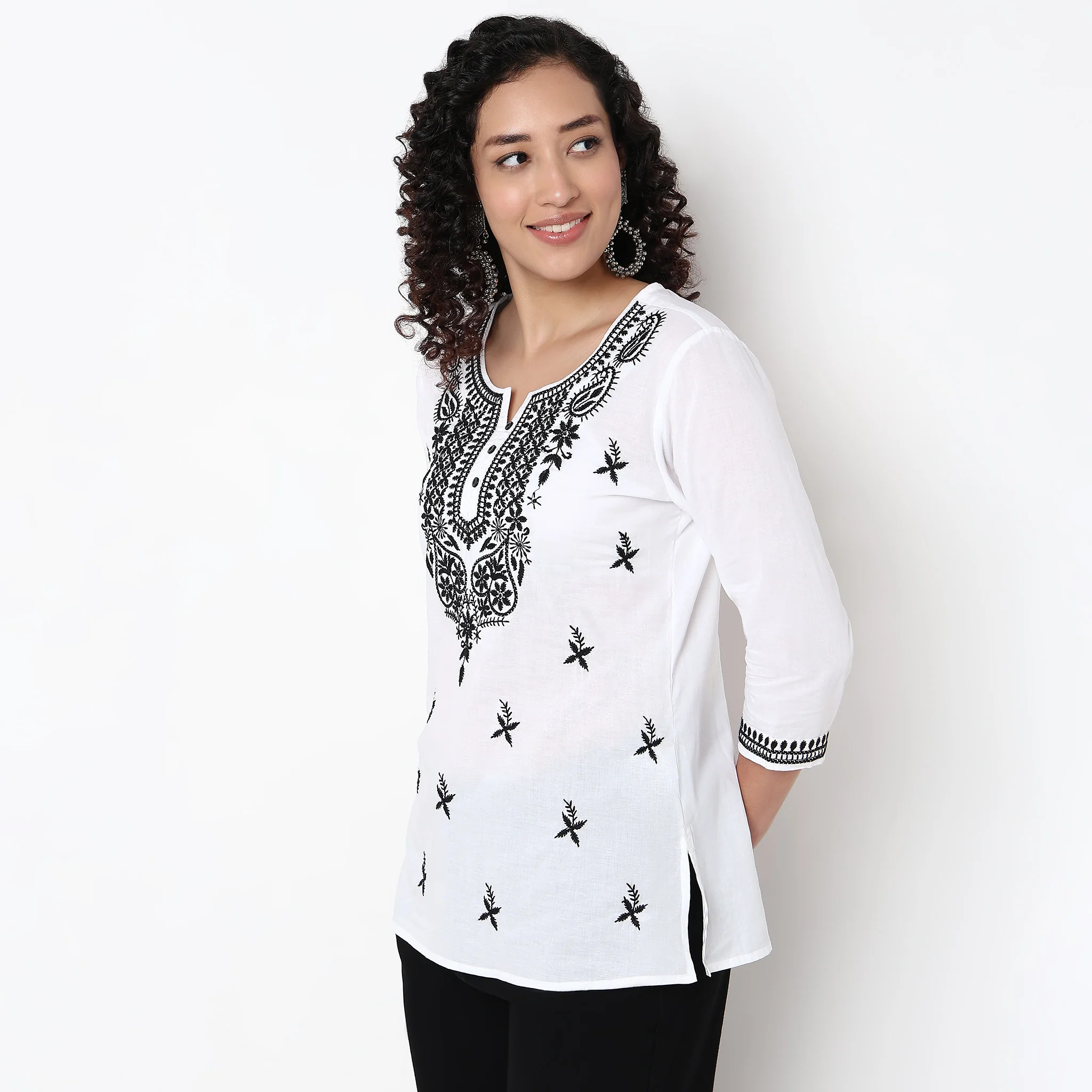 Straight Fit Embroidered Short Kurta - Image 5