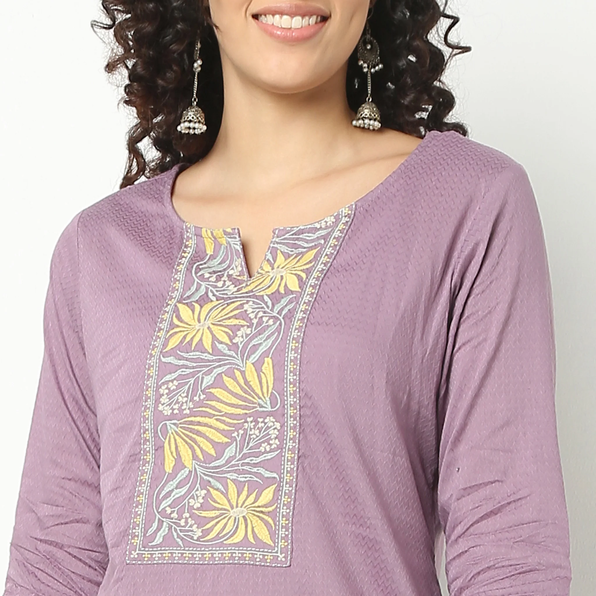 Straight Fit Embroidered Yoke Kurta - Image 5