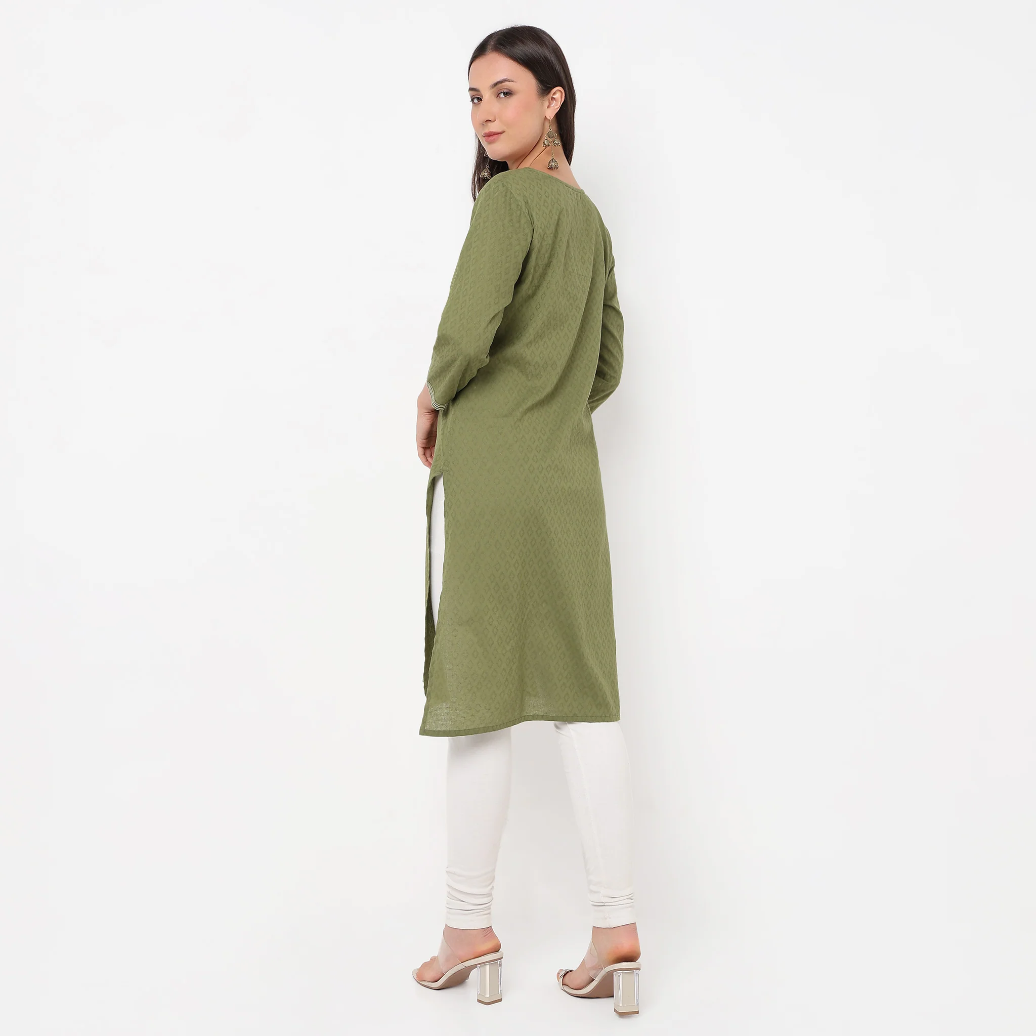 Straight Fit Embroidered Yoke Kurta - Image 3
