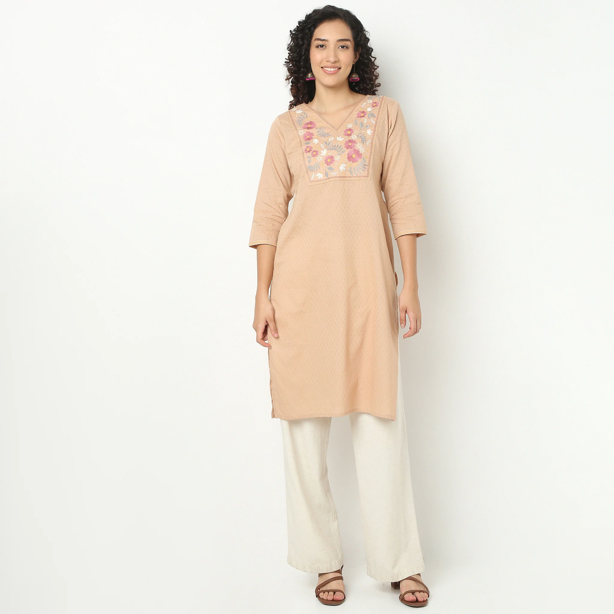 Straight Fit Embroidered Yoke Kurta - Image 2