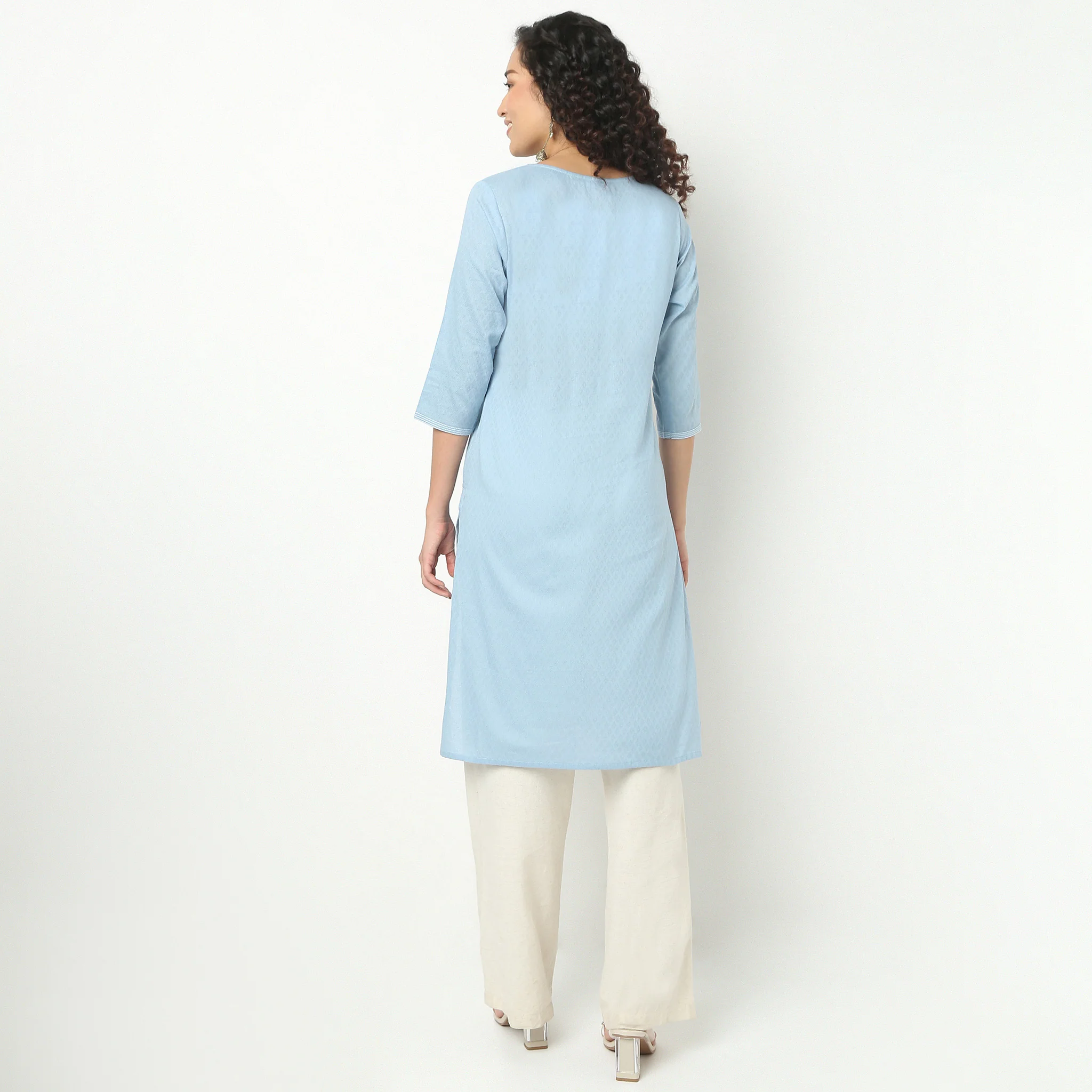Straight Fit Embroidered Yoke Kurta - Image 3