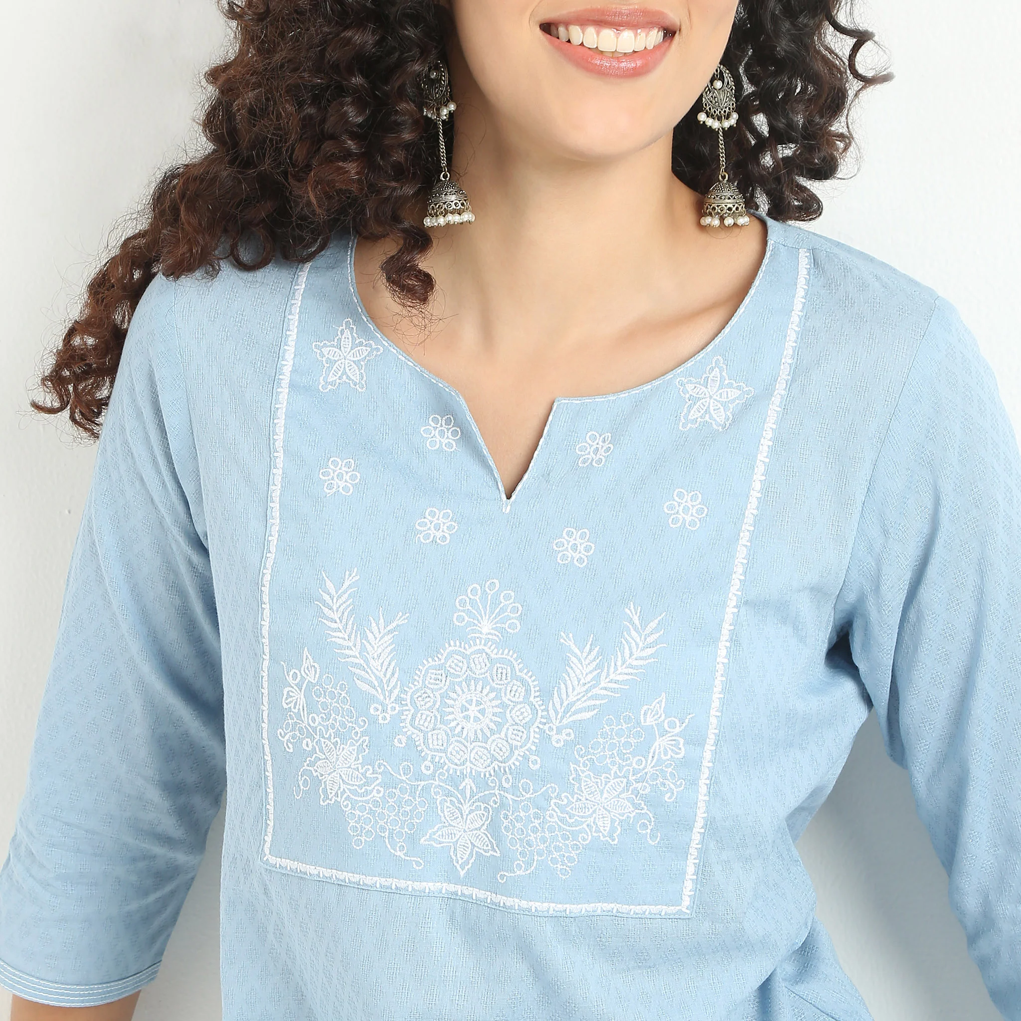 Straight Fit Embroidered Yoke Kurta - Image 5