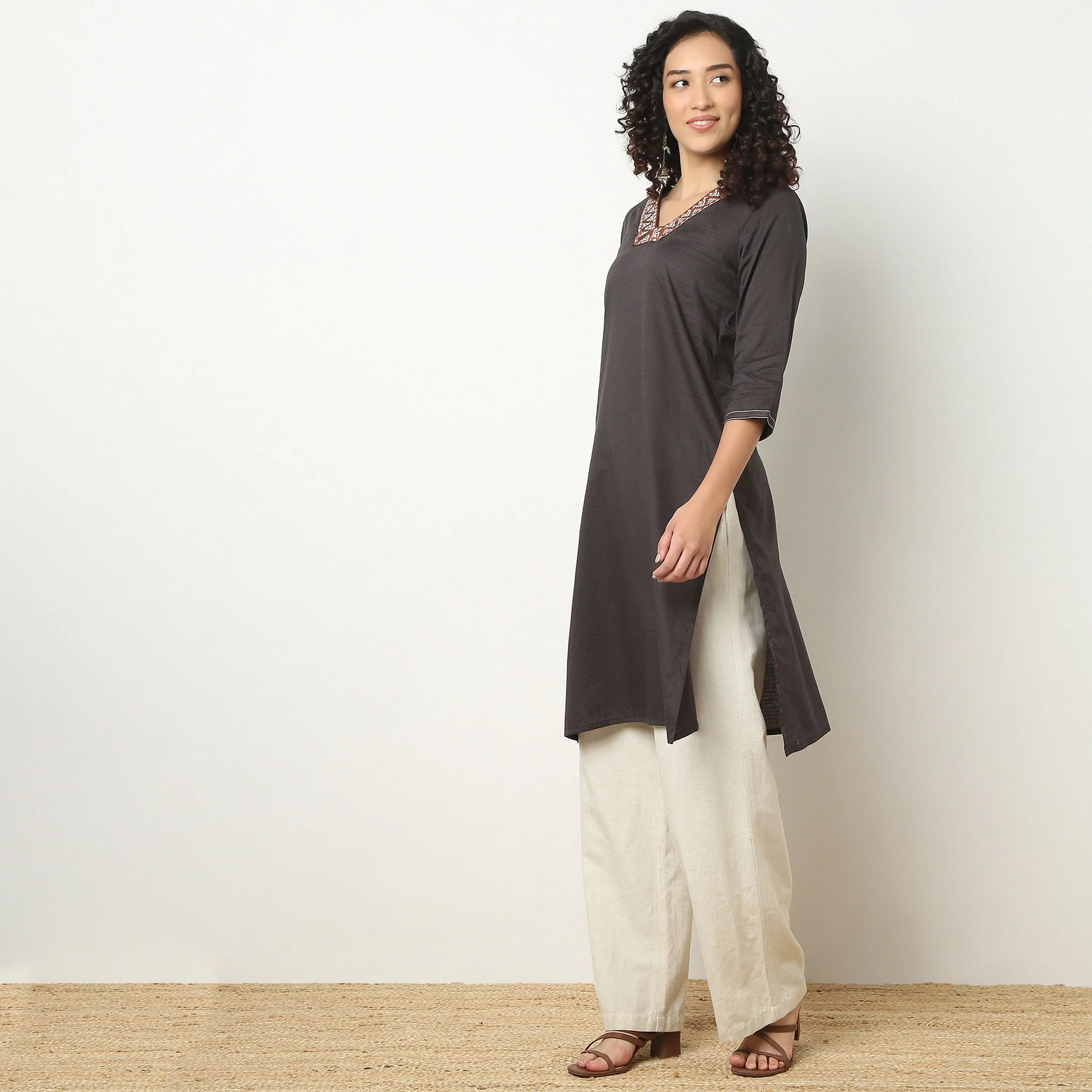 Straight Fit Embroidered Yoke Kurta