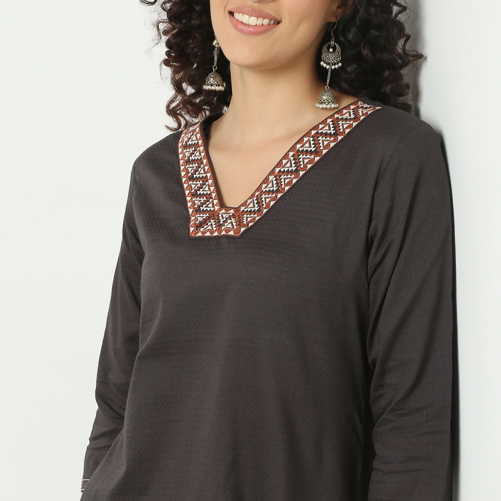Straight Fit Embroidered Yoke Kurta - Image 5