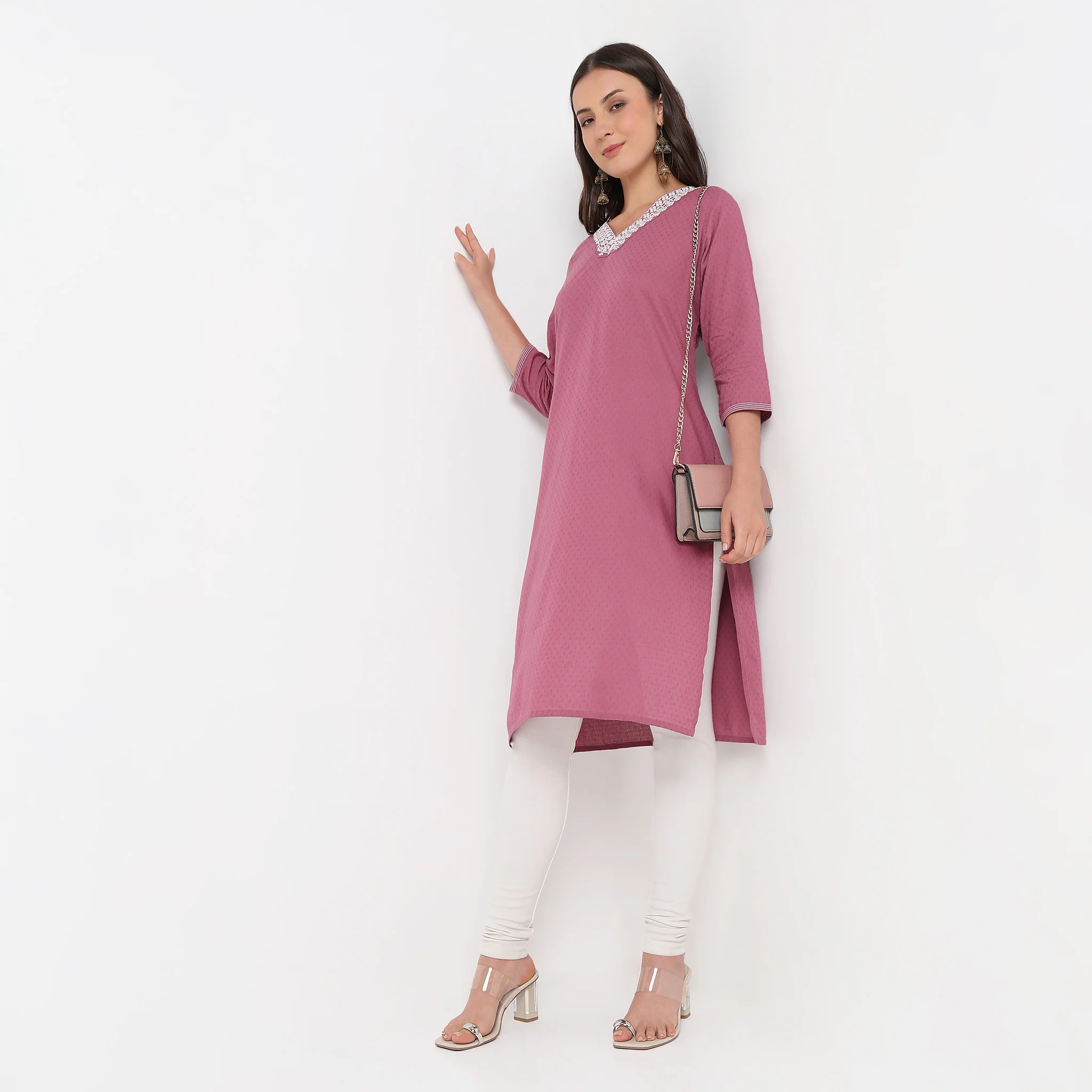 Straight Fit Embroidered Yoke Kurta