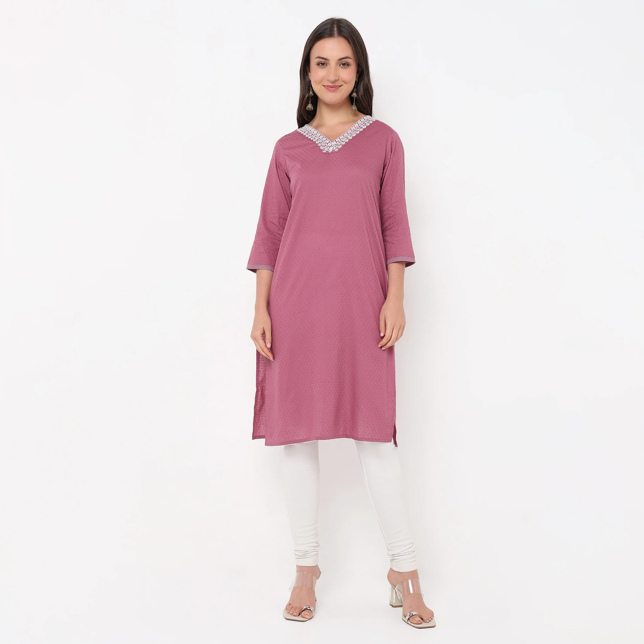 Straight Fit Embroidered Yoke Kurta - Image 2