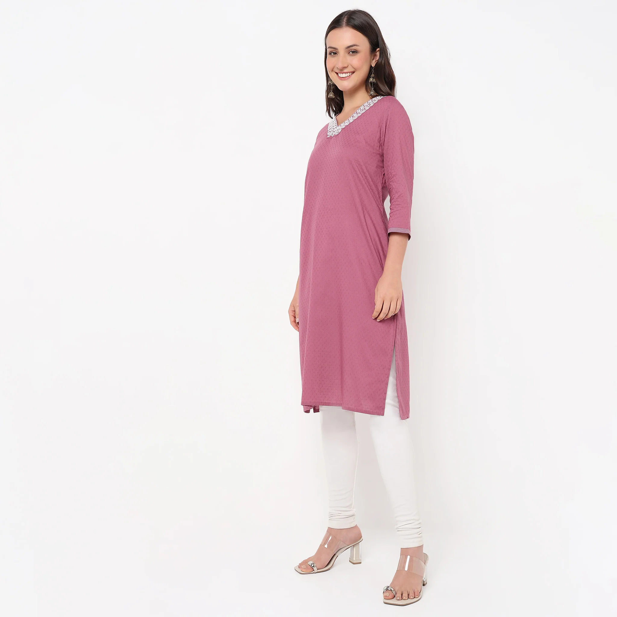 Straight Fit Embroidered Yoke Kurta - Image 4
