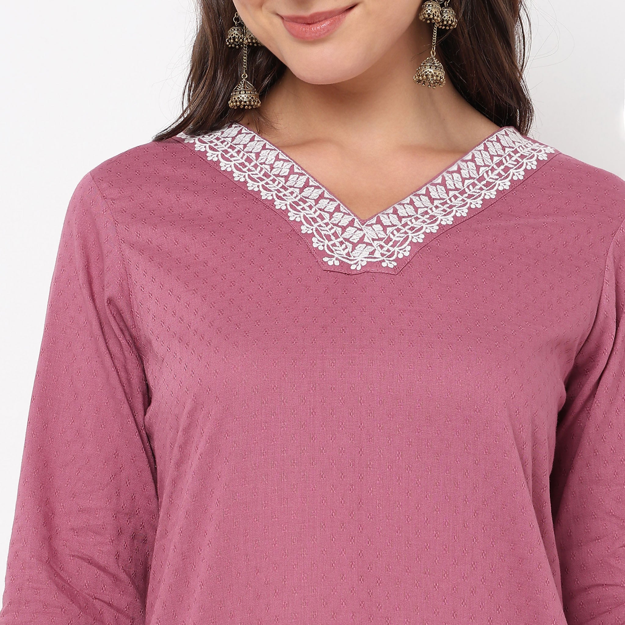 Straight Fit Embroidered Yoke Kurta - Image 5