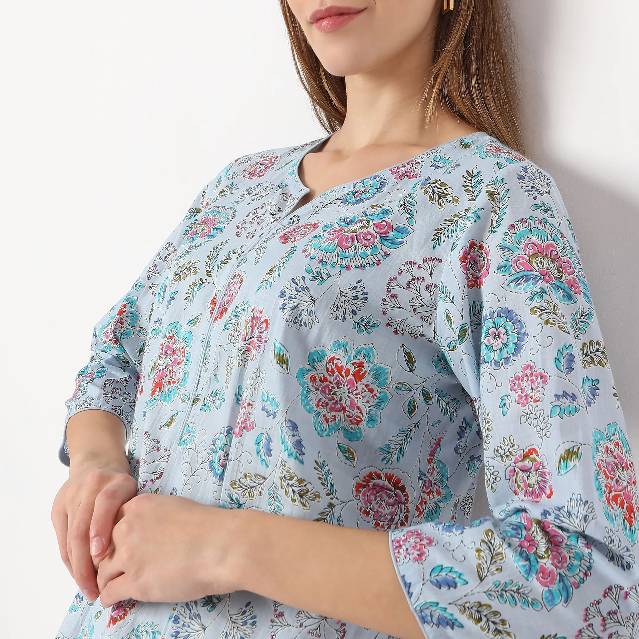 Floral Band Neck Kurta - Image 4