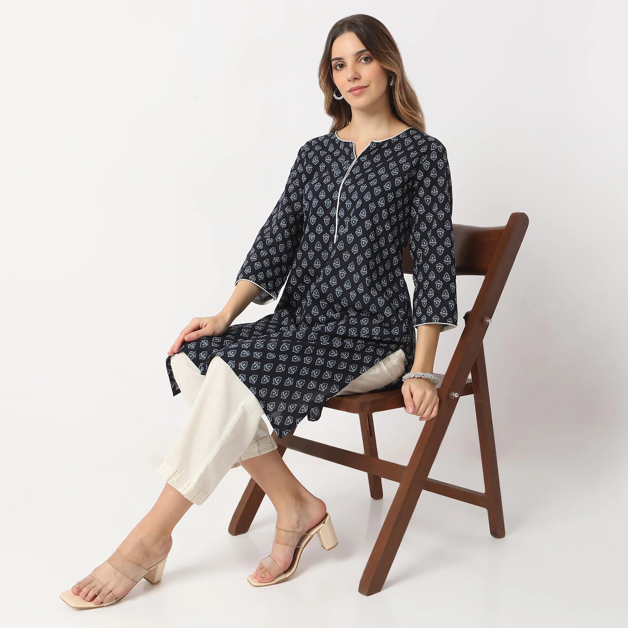 Floral Band Neck Kurta