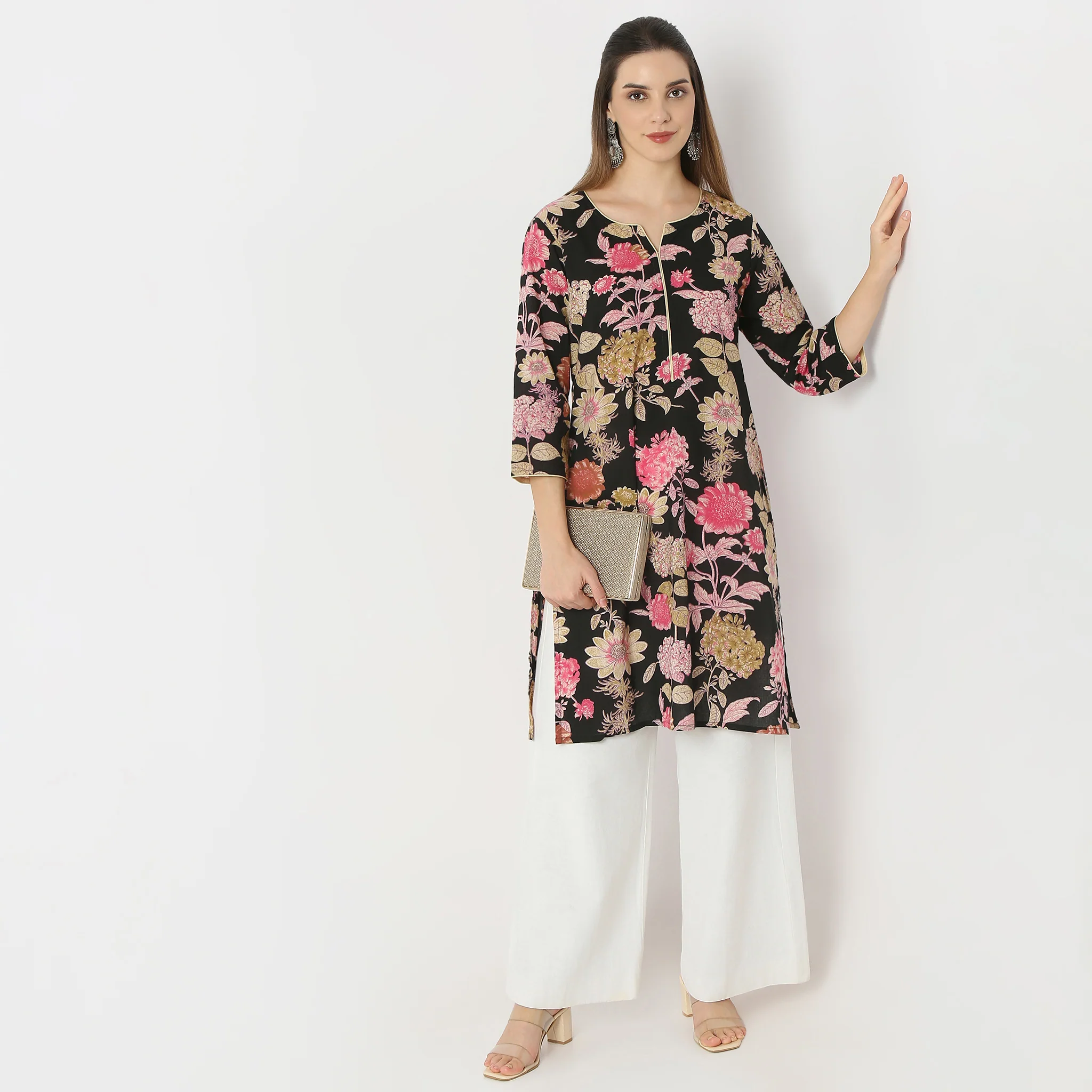 Floral Band Neck Kurta