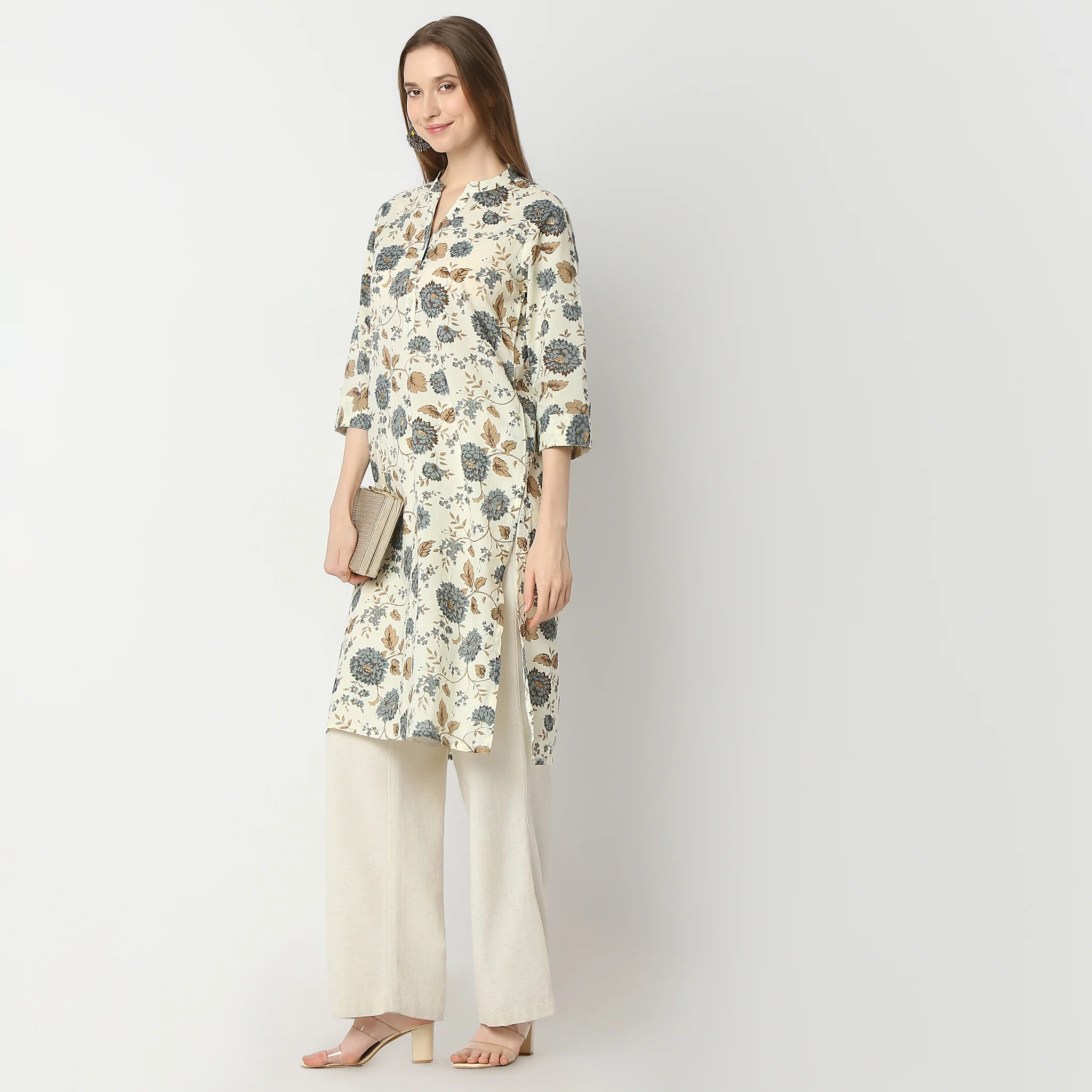 Floral Band Neck Kurta