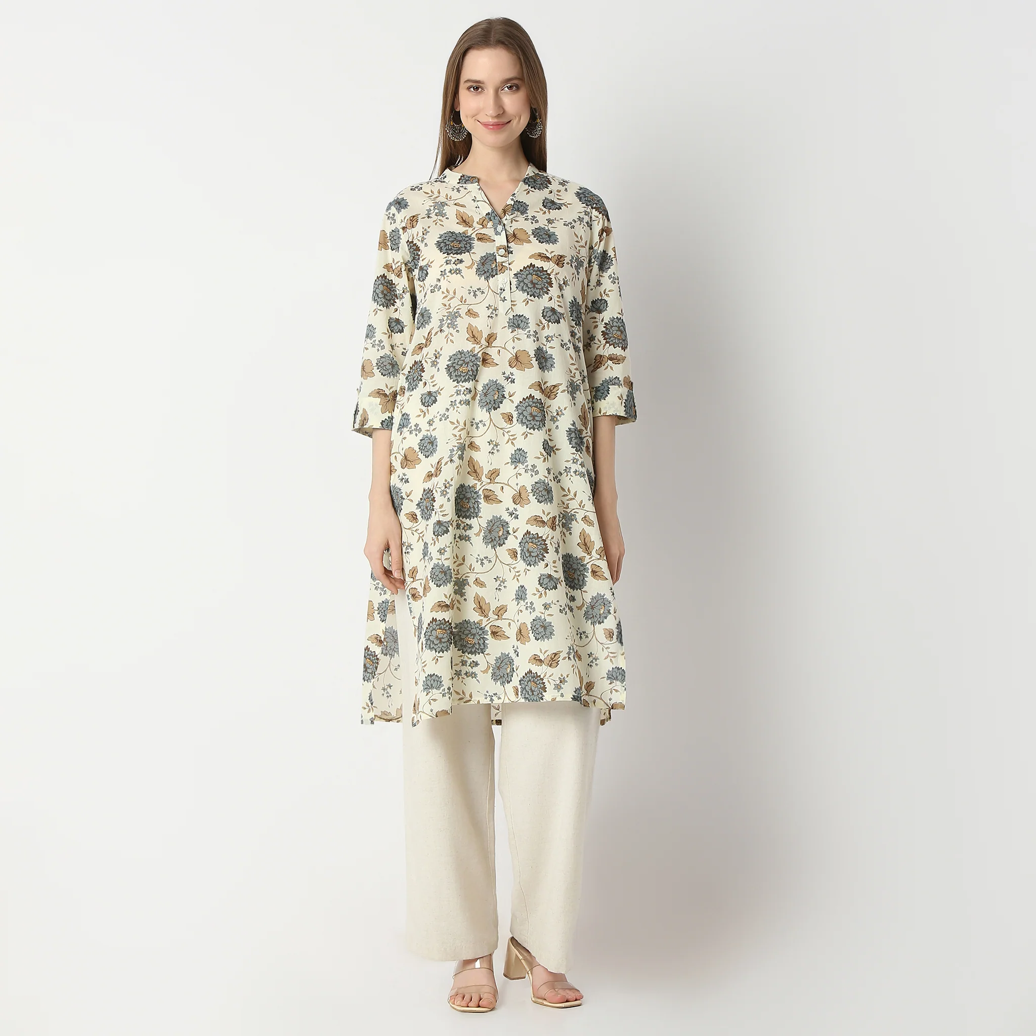 Floral Band Neck Kurta - Image 2