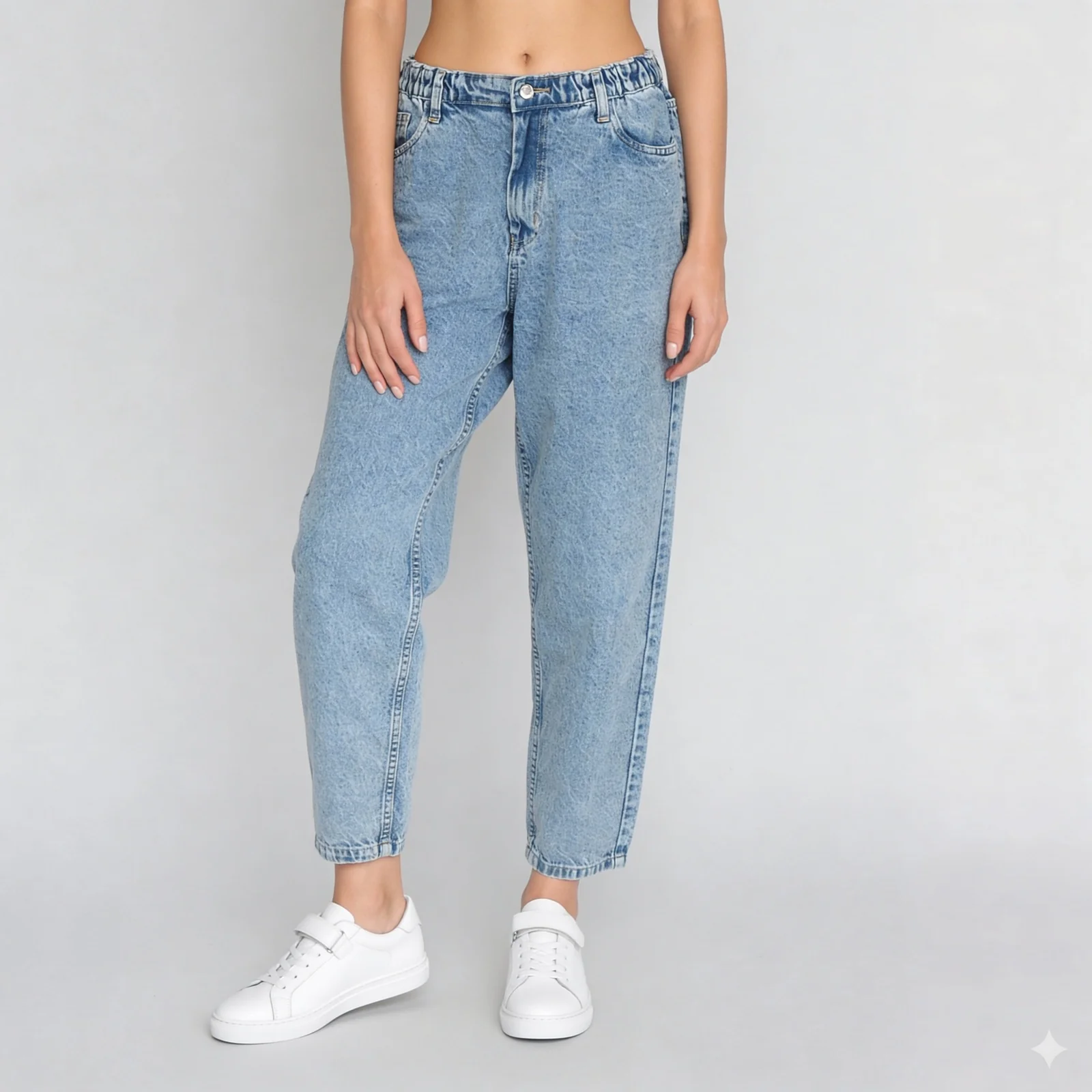 Straight Fit High Rise Back Button Look Jeans - Image 2
