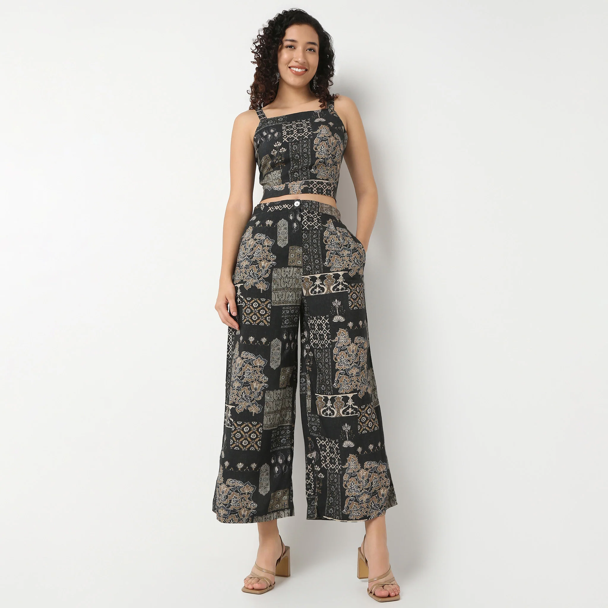 Straight Fit High Rise Ethnic Palazzo